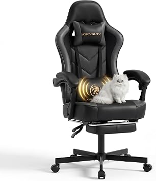 Desk Computer Gaming Chair - High Back Ergonomic Office Chair with Footrest and Lumbar Support, Swivel Comfy Home Gamer Video Game Chairs with Pocket Spring Cushion for Adults Grey Leather