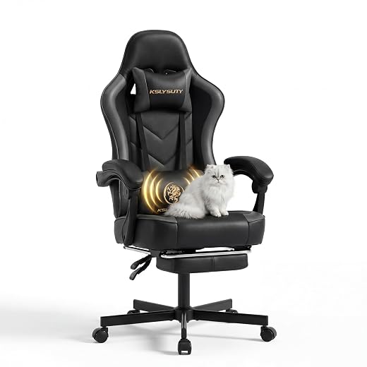 Desk Computer Gaming Chair - High Back Ergonomic Office Chair with Footrest and Lumbar Support, Swivel Comfy Home Gamer Video Game Chairs with Pocket Spring Cushion for Adults (Grey Leather)