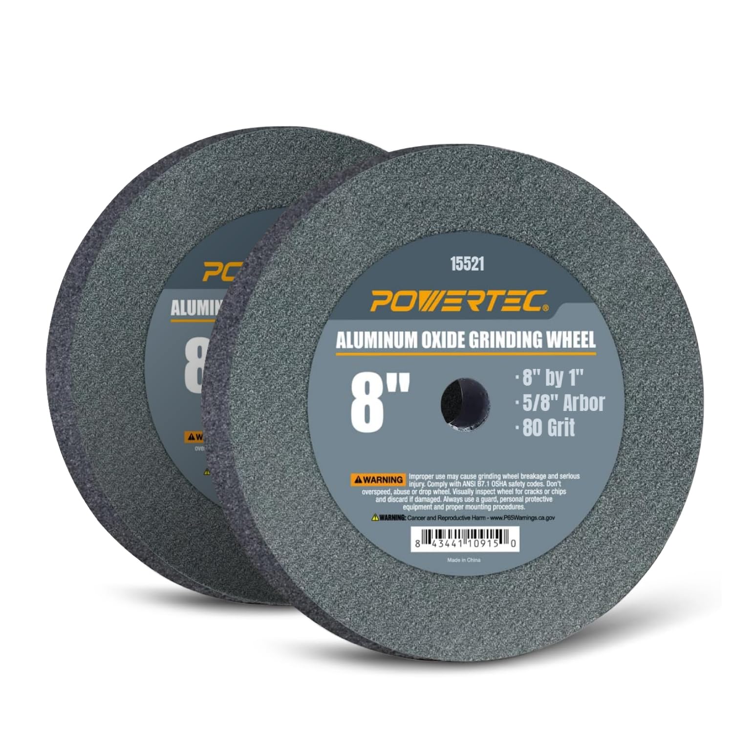 POWERTEC Bench Grinder Wheel 8 Inch 80 Grit, Aluminum Oxide