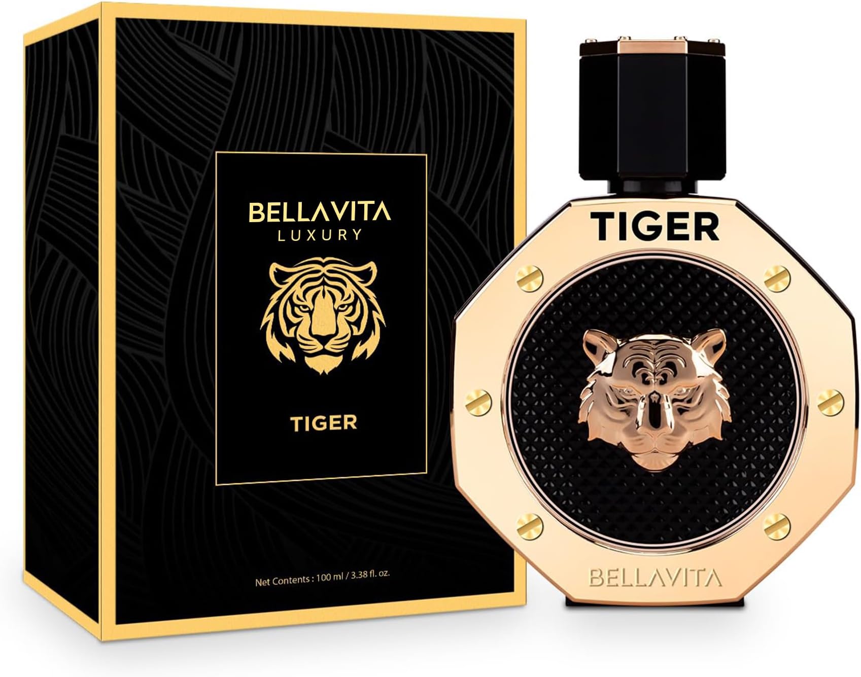 BellaVita Luxury TIGER Perfume for Men (3.38 Fl.oz) | Amber OUD, Patchouli, Bergamot, Lavender & Agarwood | Premium Lasting Men's Fragrances | Eau de Parfum gift for Men | Woody & Smooth Mens Purfume