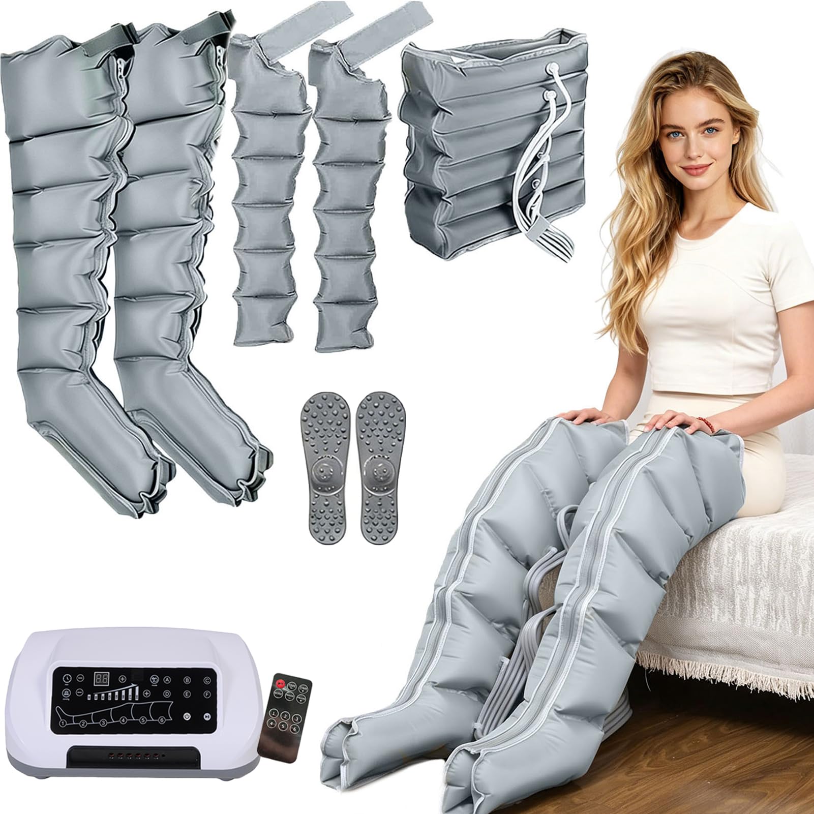 Maquina Presoterapia para Casa, Presoterapia Piernas y Abdomen,Masajeador de Piernas Drenaje Linfatico Circulación,Presión 20-250 mmHg,1-60mins,Control Remoto inalámbrico