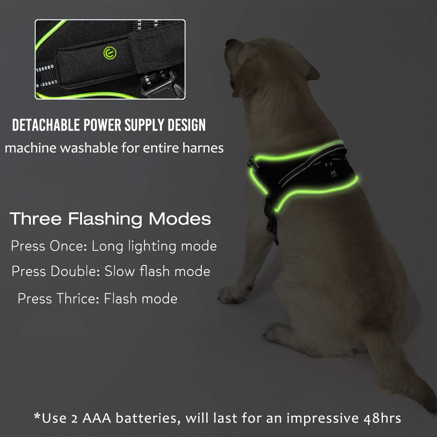 Golener Dog Harness No Pull, Reflective comfort vest with Led Light For Night Running, Adjustable Dog Vest Harness, Soft Breathable Oxford Stylish Pet Harnesses with Easy Control Handle for S/M/L Dogs