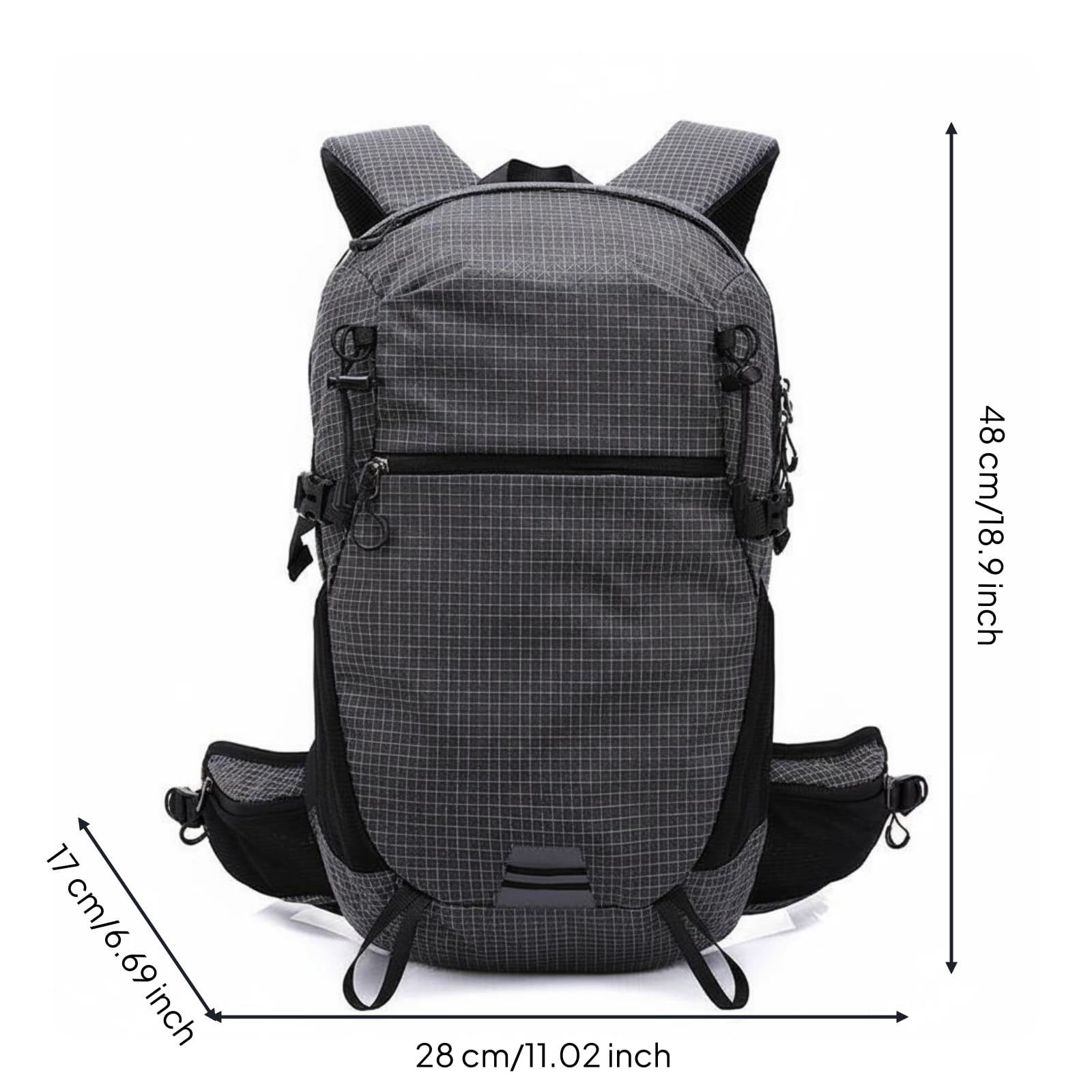 Wanderrucksack mit Hüftgurt Kompressionsriemen Frontlader-Rucksack Tragegriff Oben Outdoor-Ausrüstung für Wandern, Schwarz, Schwarz