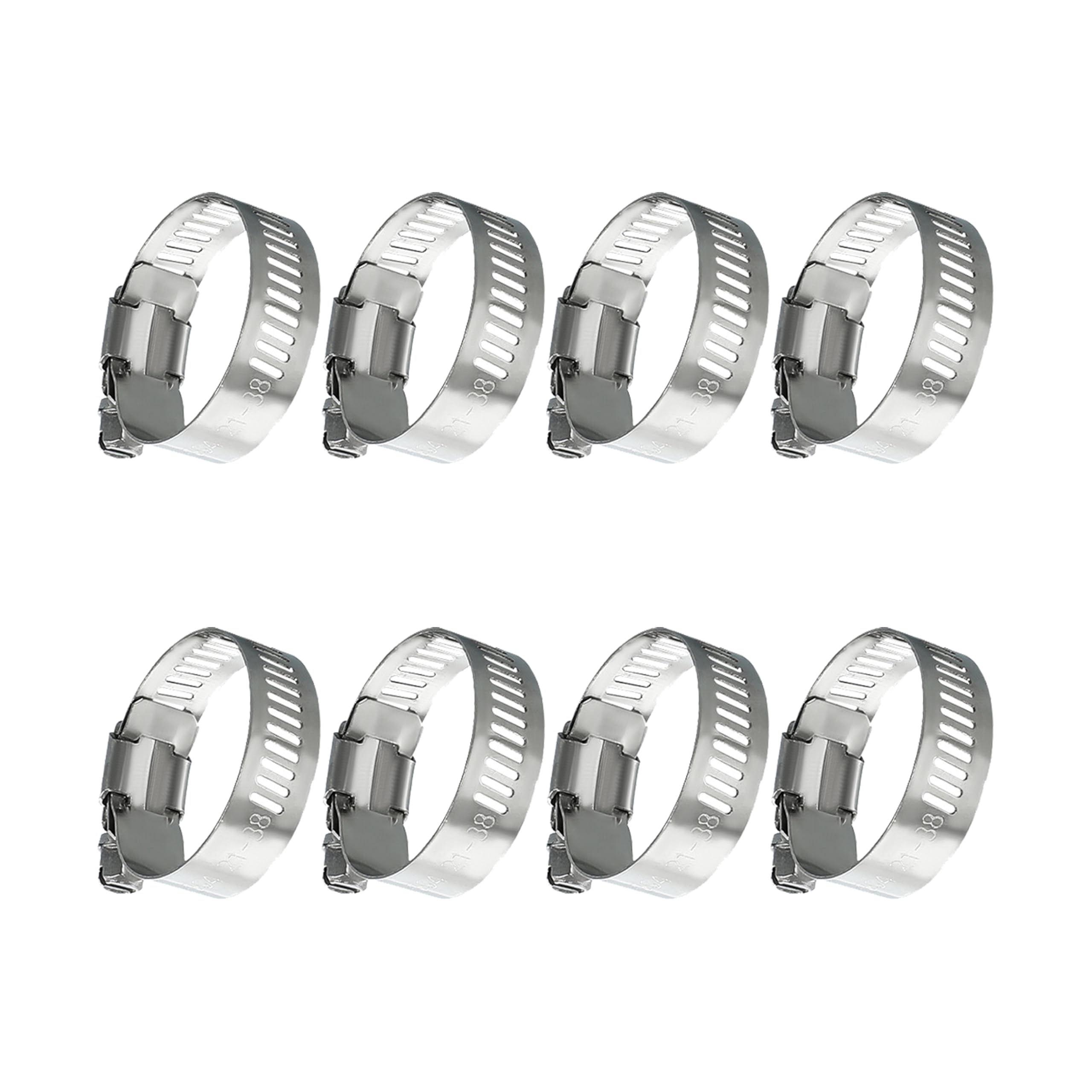 Assorted Jubilee Clips Set, 8 Piece 21-38mm Hose & Pipe Clamps, Adjustable Worm Drive Tube Joining Clamp