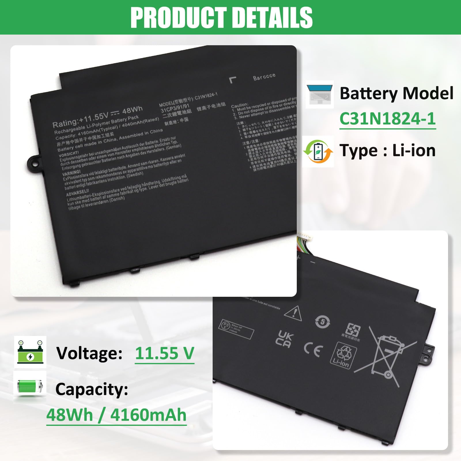 Amazon.com: RHKRKQN C31N1824-1 Laptop Battery Replacement for Asus