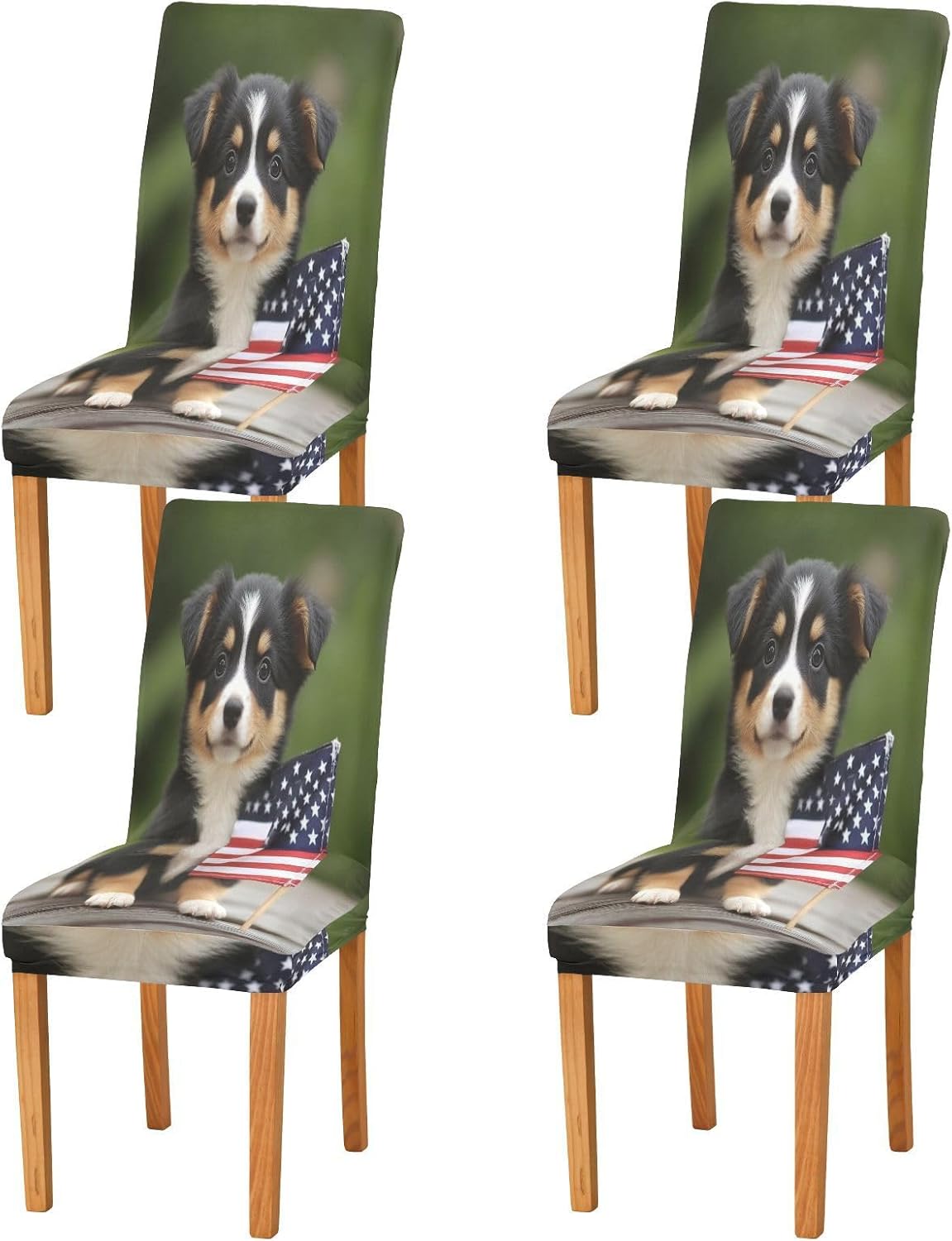 ALAZA Chair Covers for Dining Room, Cute Puppy Dog American Flag Stretch Chair Cover Sets Chair Protector Removable Washable for Ktichen Restaurant Hotel
