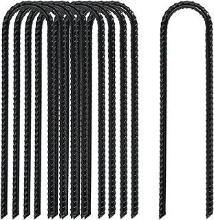 8 Inch Rebar Stakes Heavy Duty, 10 Pack Garden Stake U-Hook, Electrostatic Rust Proof Metal Stakes for Tent, Landscape,Outdoor Decorations, Fabric Ground Cover, Tube Fixing