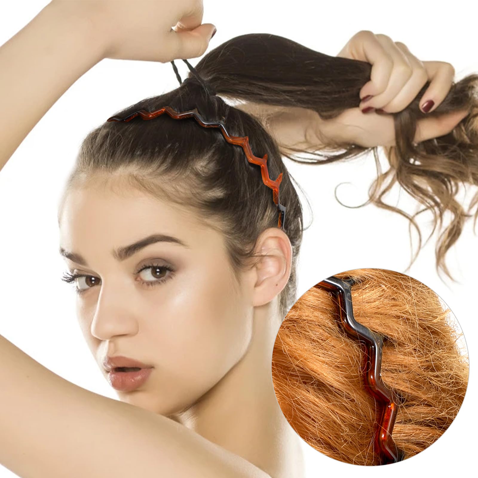 Set Da 4 Fasce Per Capelli A Zig-Zag In Plastica - Pettine Antiscivolo Con Denti Ondulati - Colori Nero E Marrone - Unisex - 2