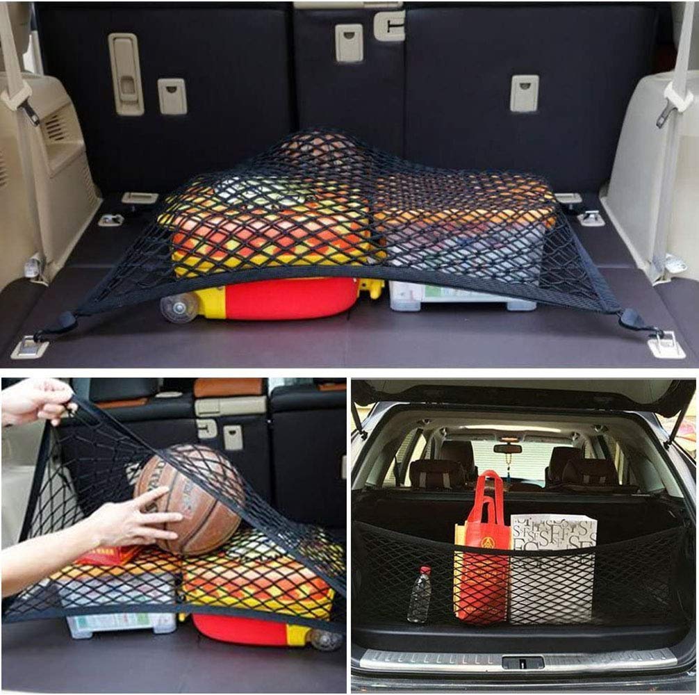 Filet De Rangement Coffre Voiture Élastique 110x60 Cm – Organisateur Solide Avec Crochets, Noir Universel