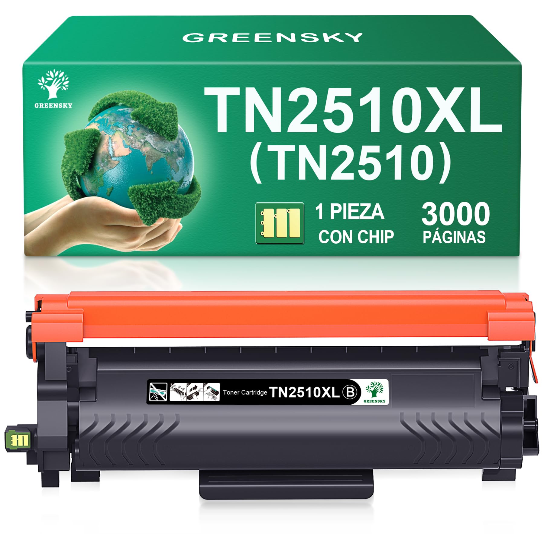 GREENSKY Toner TN2510 TN2510XL TN 2510XL TN-2510 XL Compatible con Brother HL-L2400DWE HL-L2400DW HL-L2445DW DCP-L2627DWE MFC-L2800DW DCP-L2660DW DCP-L2665DW MFC-L2827DWXL MFC-L2860DWE (1 Negro)