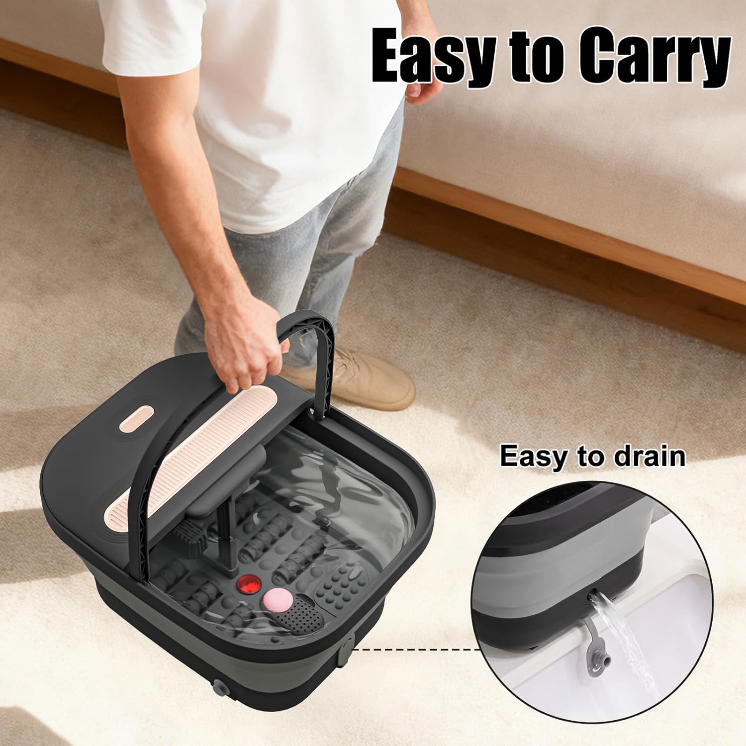 Collapsible Foot Spa Bath with Massager and Heat and Bubble Jets, Temperature Control, Remote Control, Pumice Stone, Pedicure Foot Spa for Relaxation Gift for Women Man - Image 9