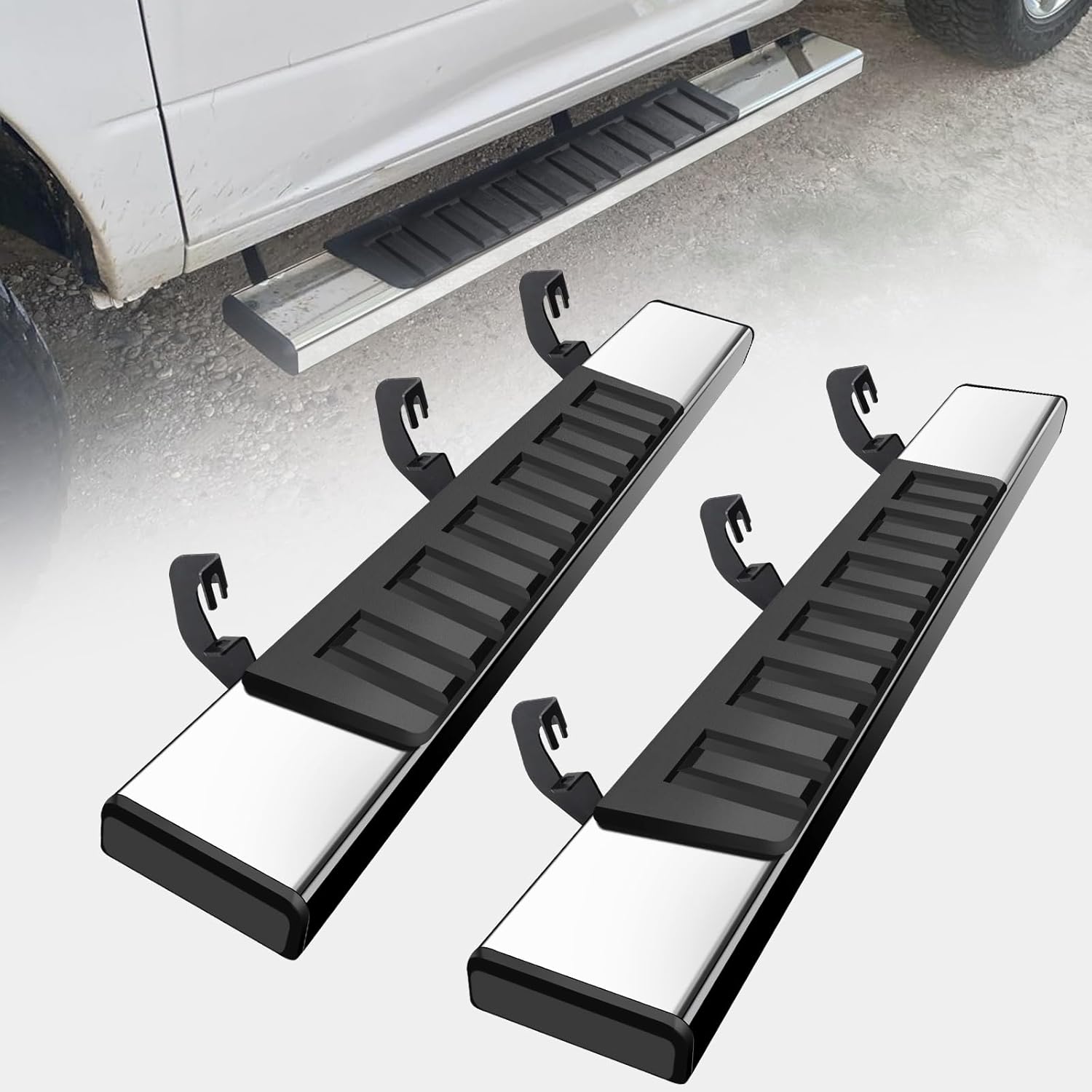 COMNOVA 6 inch Running Boards Compatible with 2007-2018 Chevy Silverado/GMC Sierra 1500, 2007-2019 2500HD 3500HD Regular/Standard/Single Cab, OE Style Side Steps Nerf Bars Stainless Steel.