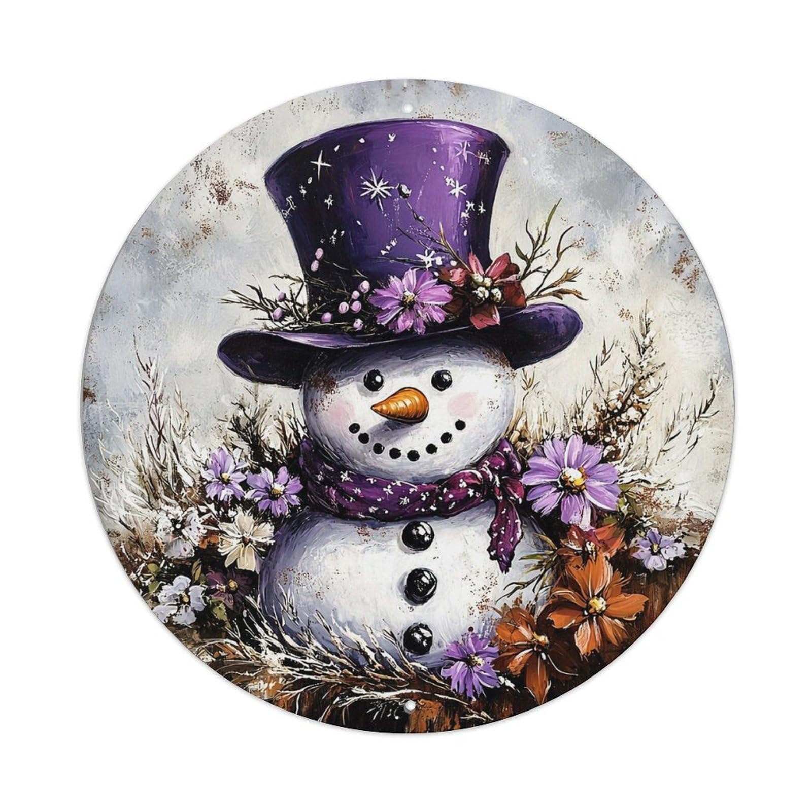 Jdyansheng Vintage Snowman With Purple Top Hat Tin Sign Metal Poster Metal Signs For Home Man Cave Bar Cafe Kitchen Laundry Room Wall Decorations 8X8 Inches