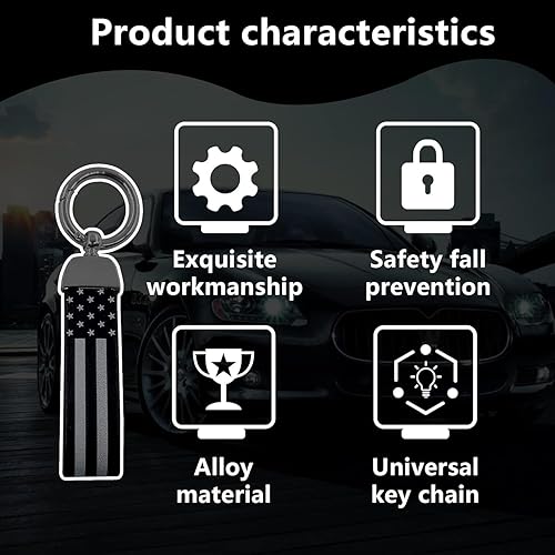 Miniatura 10 de Llavero de automóvil con bandera estadounidense con traje de aleación de zinc, llavero universal de cuero para hombres y mujeres (plateado)