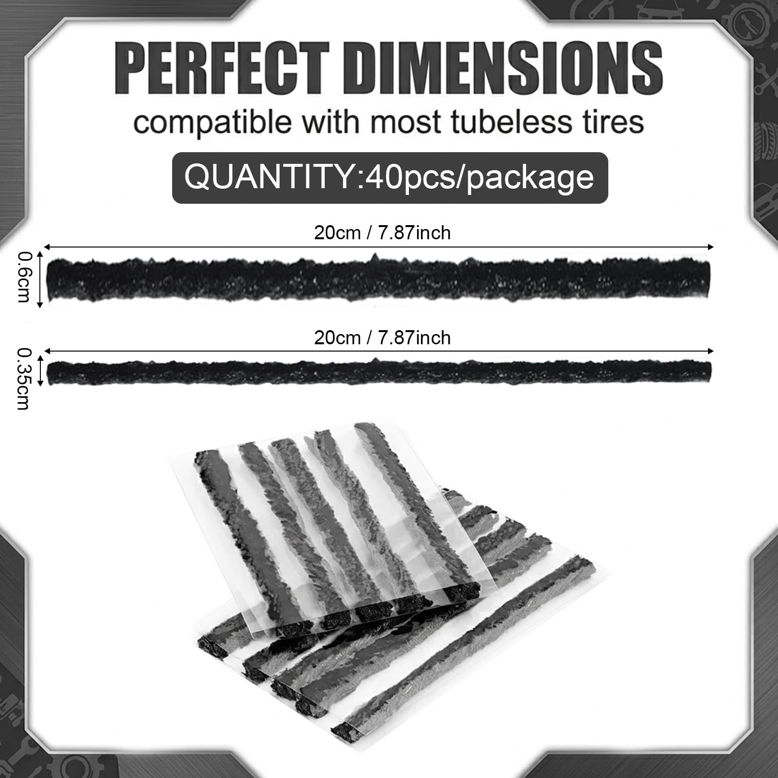 Kit Riparazione Pneumatici Auto Moto 40 Pezzi 20cm Striscia Riparazione Tubeless Foratura Stringhe Spina Strumento Recupero Rapido Nero