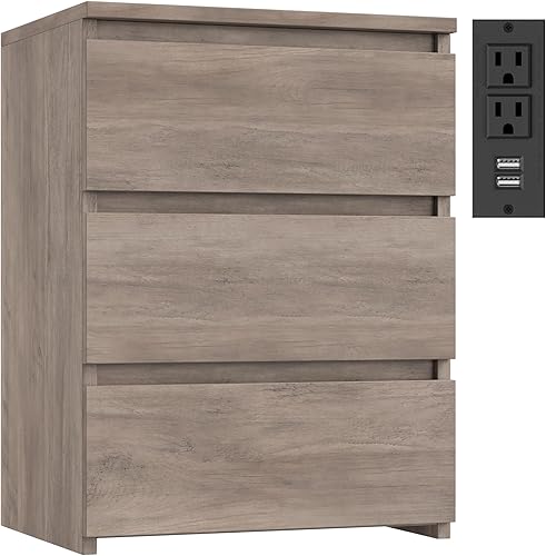 Miniatura 15 de FOTOSOK Juego de 2 mesitas de noche, mesita de noche de 26" de altura con estación de carga, juego de 2 mesitas de noche con puertos USB y tomas de