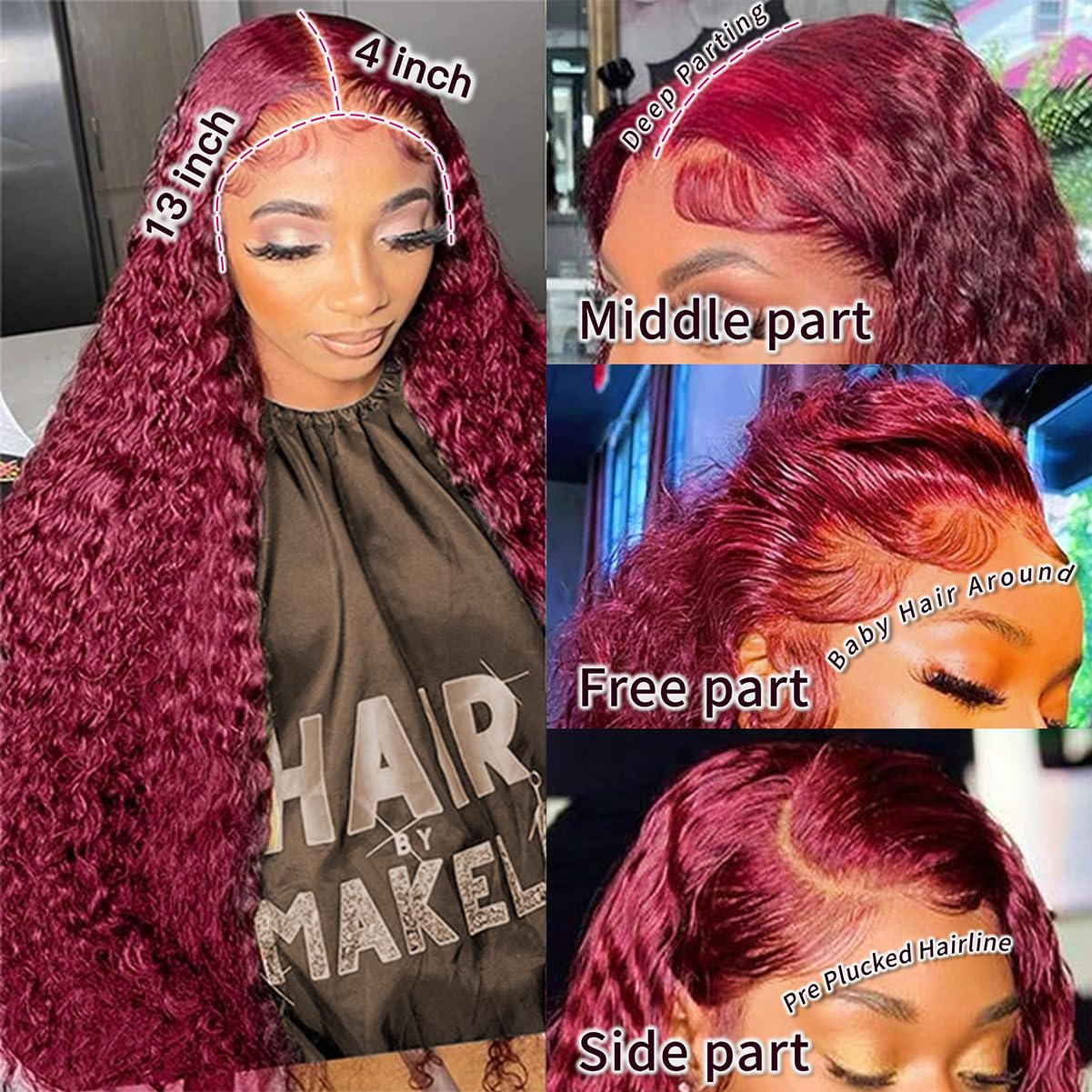 Burgundy Lace Front Wigs Human Hair 99j 13x4 HD Lace Frontal Wigs for Black Women Water Wave 200% Density Red Colored Curly Lace Front Wigs Human Hair Pre Plucked (18inch)