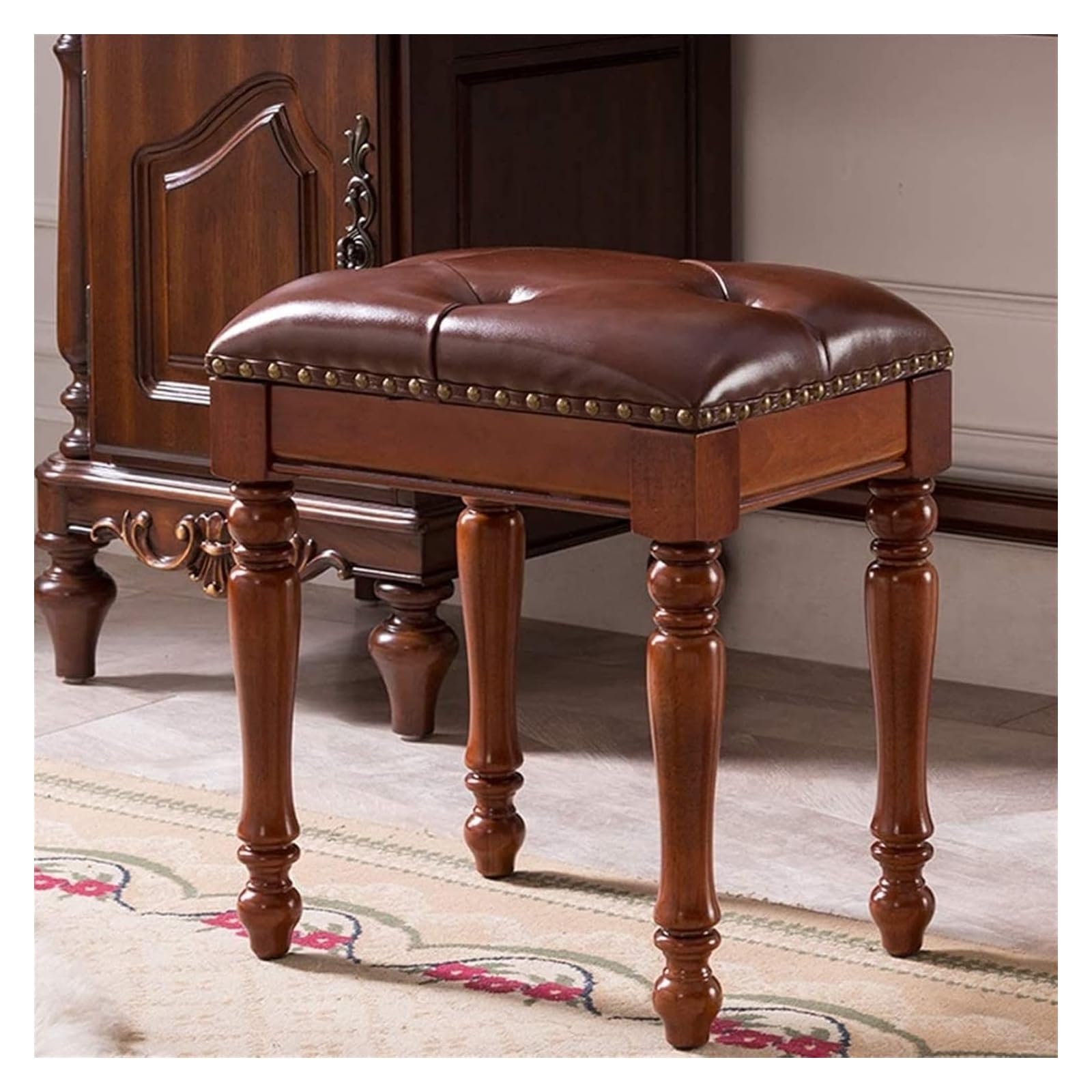 JIOWEUOE Sgabello da spogliatoio, sedia da toeletta, sgabello per pianoforte, sgabello in legno massello, sgabello da toeletta, sgabello per pianoforte, sgabello per cambio scarpe, marrone-3, marrone