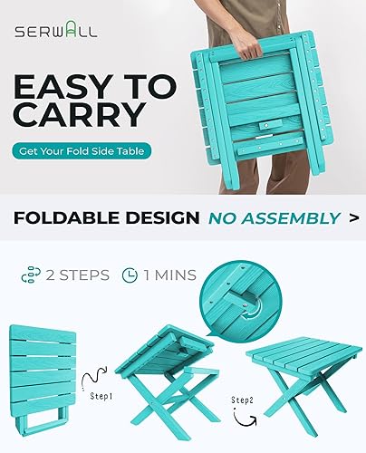 Miniatura 5 de SERWALL Mesa auxiliar Adirondack, mesa auxiliar para exteriores, sin montaje, mesa plegable pequeña de HDPE para patio trasero, piscina, porche,