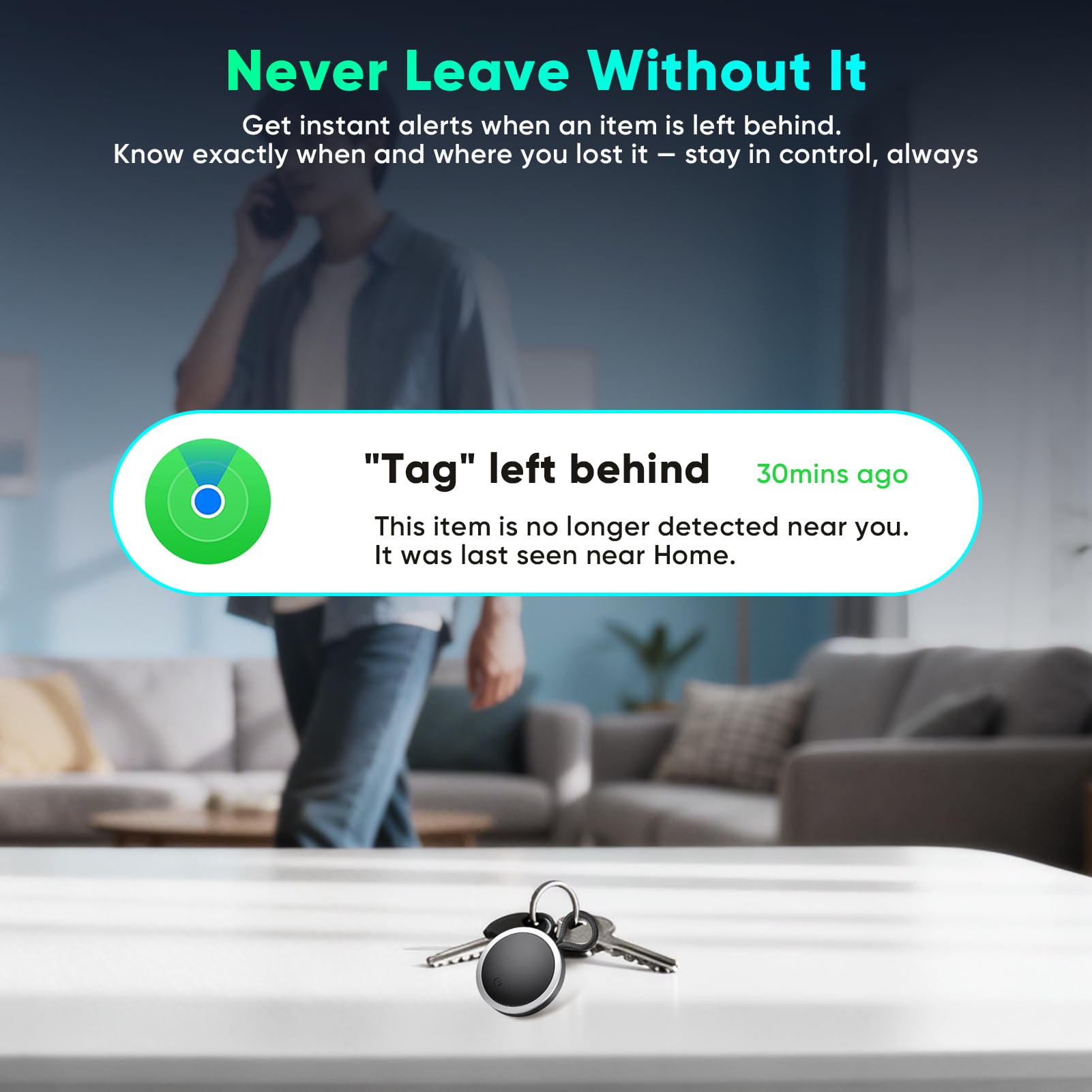 Lot de 4 étiquettes de suivi compatibles avec Apple Find My (iOS uniquement) Bluetooth, localisateur de clés intelligentes et localisateur d'articles avec crochets pour portefeuille, bagages, sac à