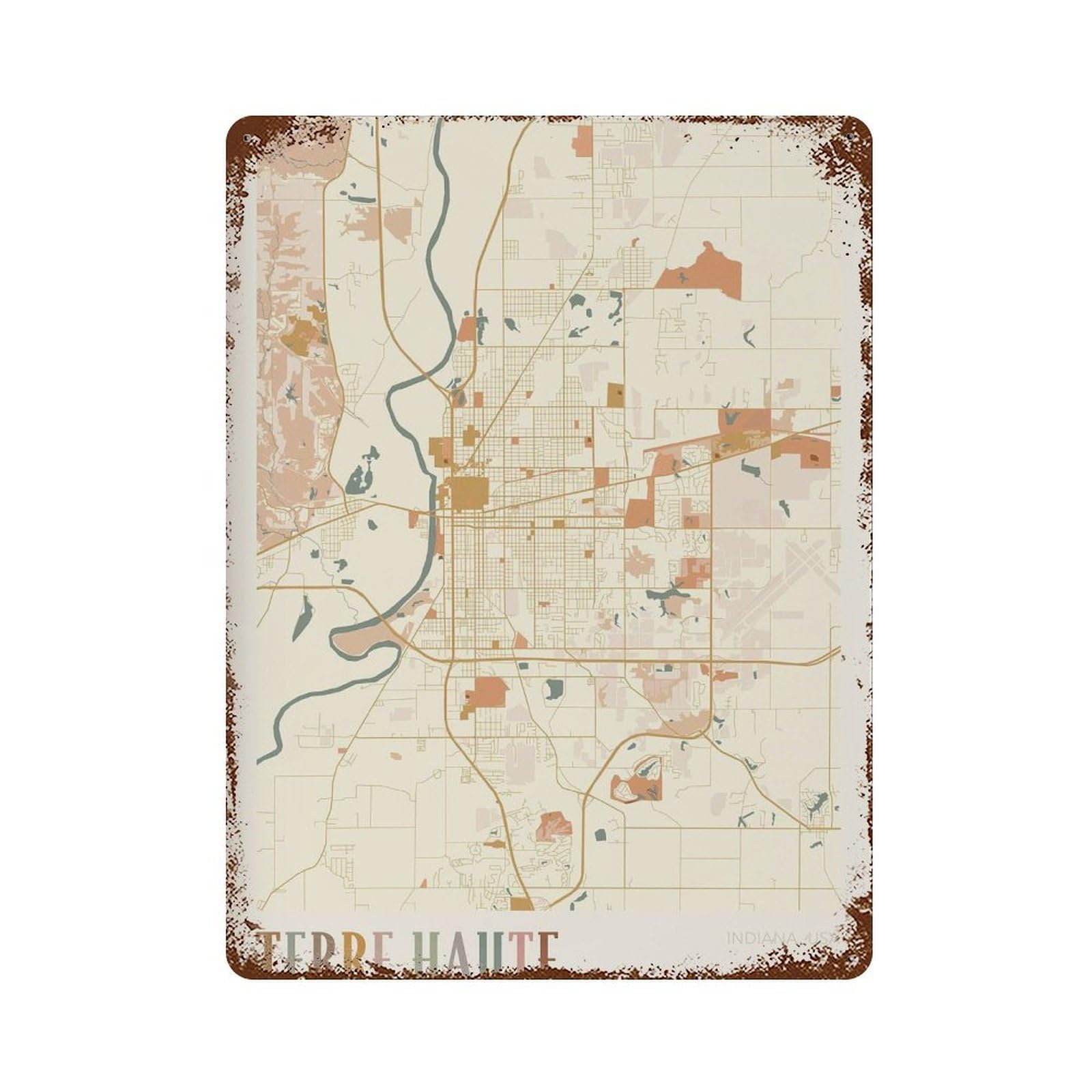 xiaoxiaoshen Terre Haute Map Indiana Travel Gift Boho Wall Decor Art Metal Tin Poster Modern Home Decor Art Home Bar Shop Decorations Vintage Sign 40x30cm