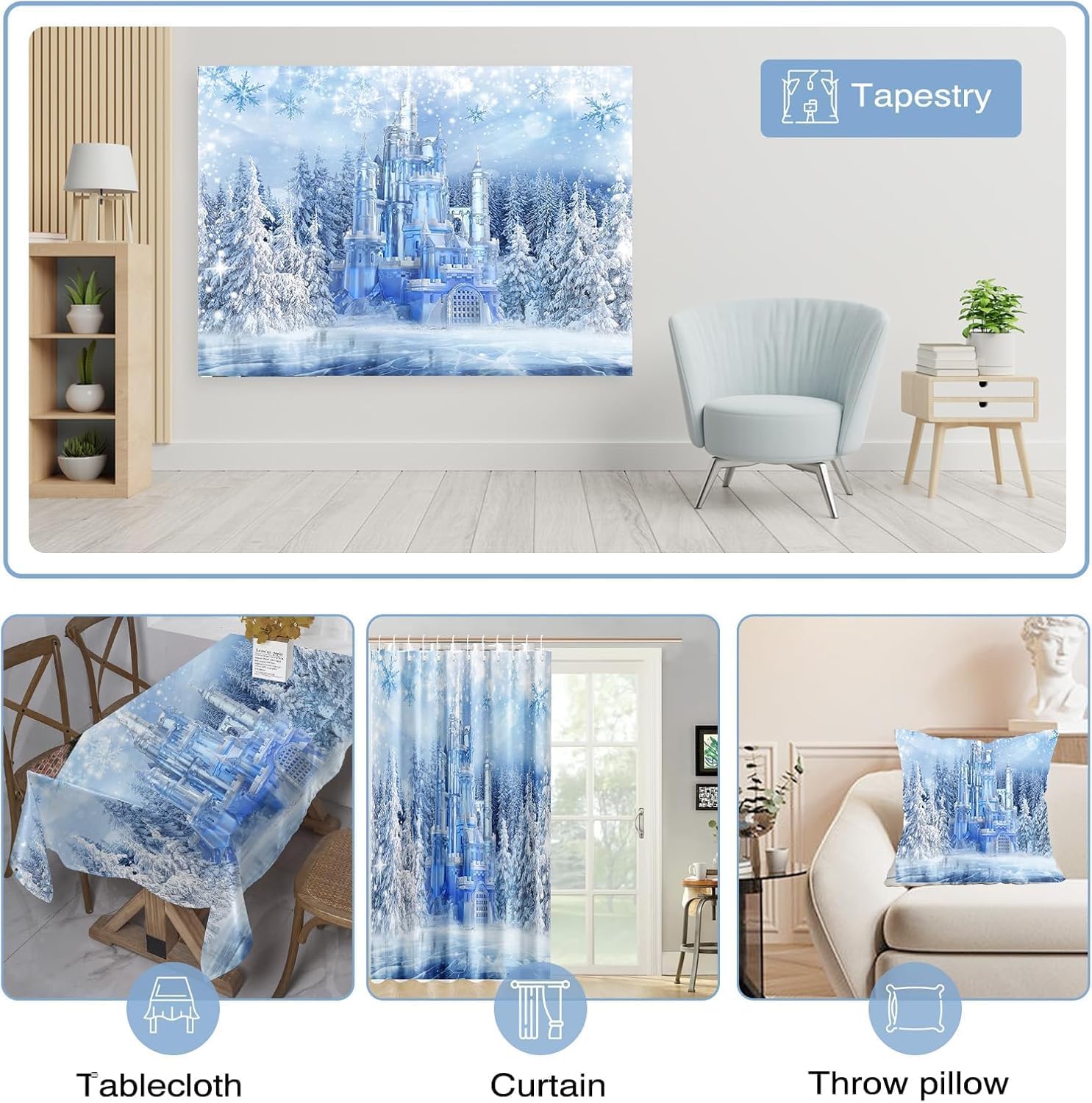 Mocsicka Christmas Winter Backdrop Crystal Pendant Ice and Snow White World Photography Background for Kids Photo Studio Props Princess Fairy Tale Xmas Eve Background (10x8ft)