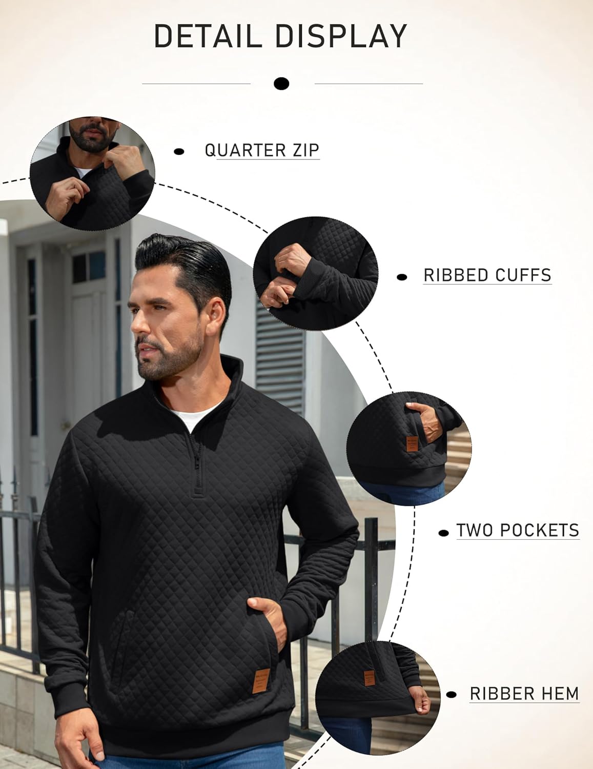 MioRoim Men's Quarter Zip Casual Pullover 1/4 Quilted Waffle Long Sleeve Sweatshirt Mock Neck Sweater with Pocket - Image 5