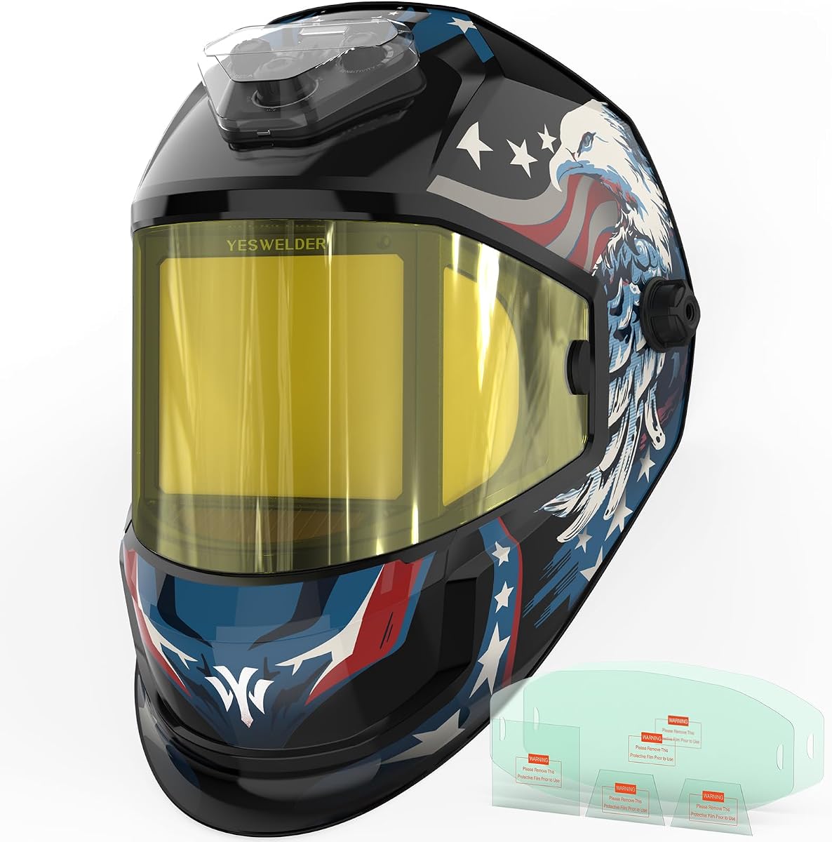 Casco de soldadura panorámico 180 con 6 sensores de arco | Recargable tipo C, vista principal de 4,31 x 3,82 en color verdadero, tres zonas de visualización con oscurecimiento automático, lente exterior con filtro de luz azul