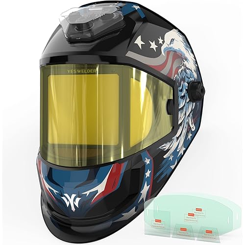 YESWELDER Panoramic Auto Darkening Welding Helmet with 6 Arc Sensors, Blue Light Blocking, 1/1/1/1 True Color Large View with Side Lens(DIN5, Auto Dimming), Type-C Charging, Wide Shade for TIG MIG ARC