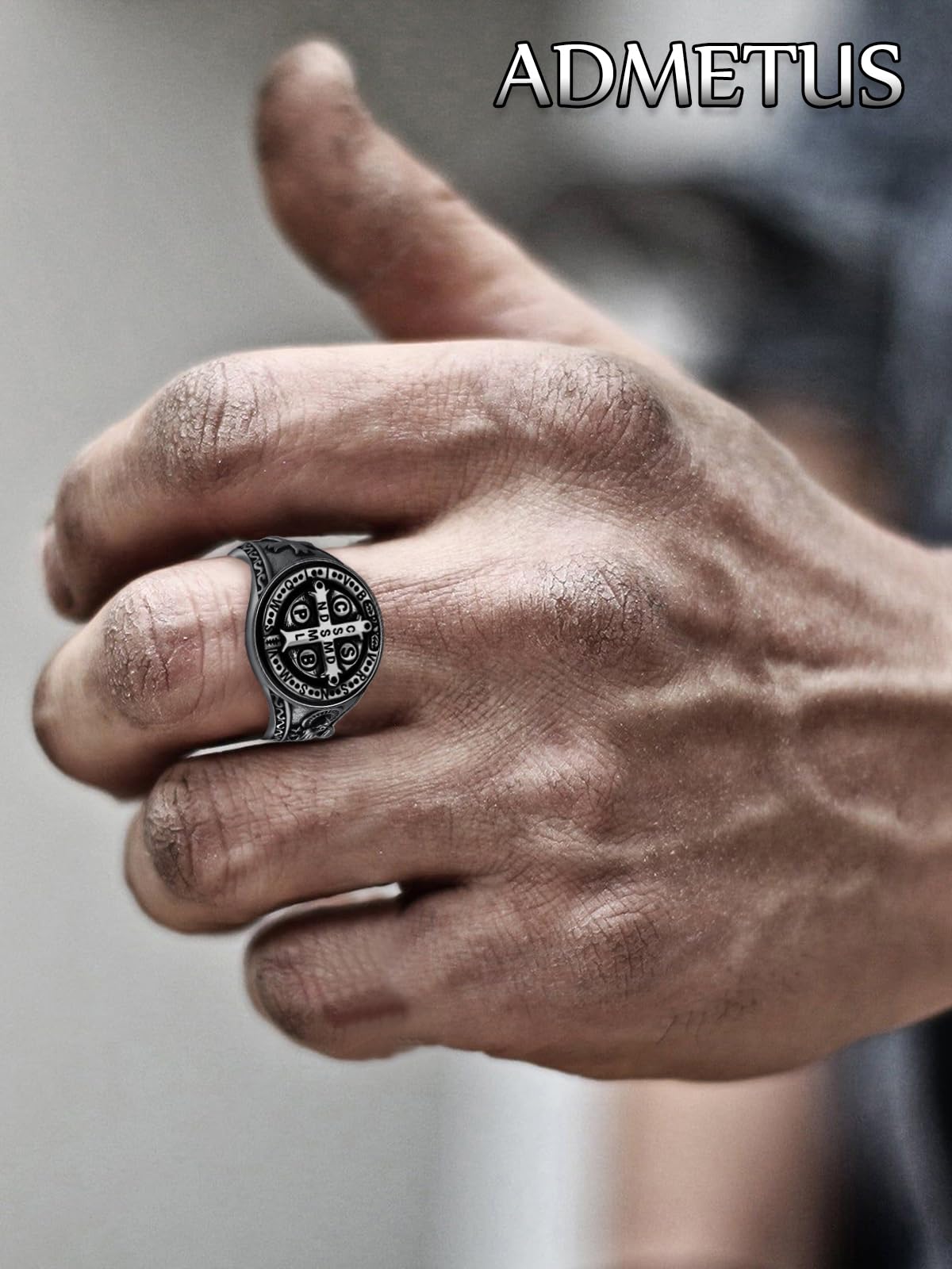ADMETUS 925 Sterling Silber Heiliger Benedikt Ring St. Benedict Ringe Schutz Schmuck Religiöse Geschenk für Herren Ringgröße 52-74.8 (16.6-23.8)