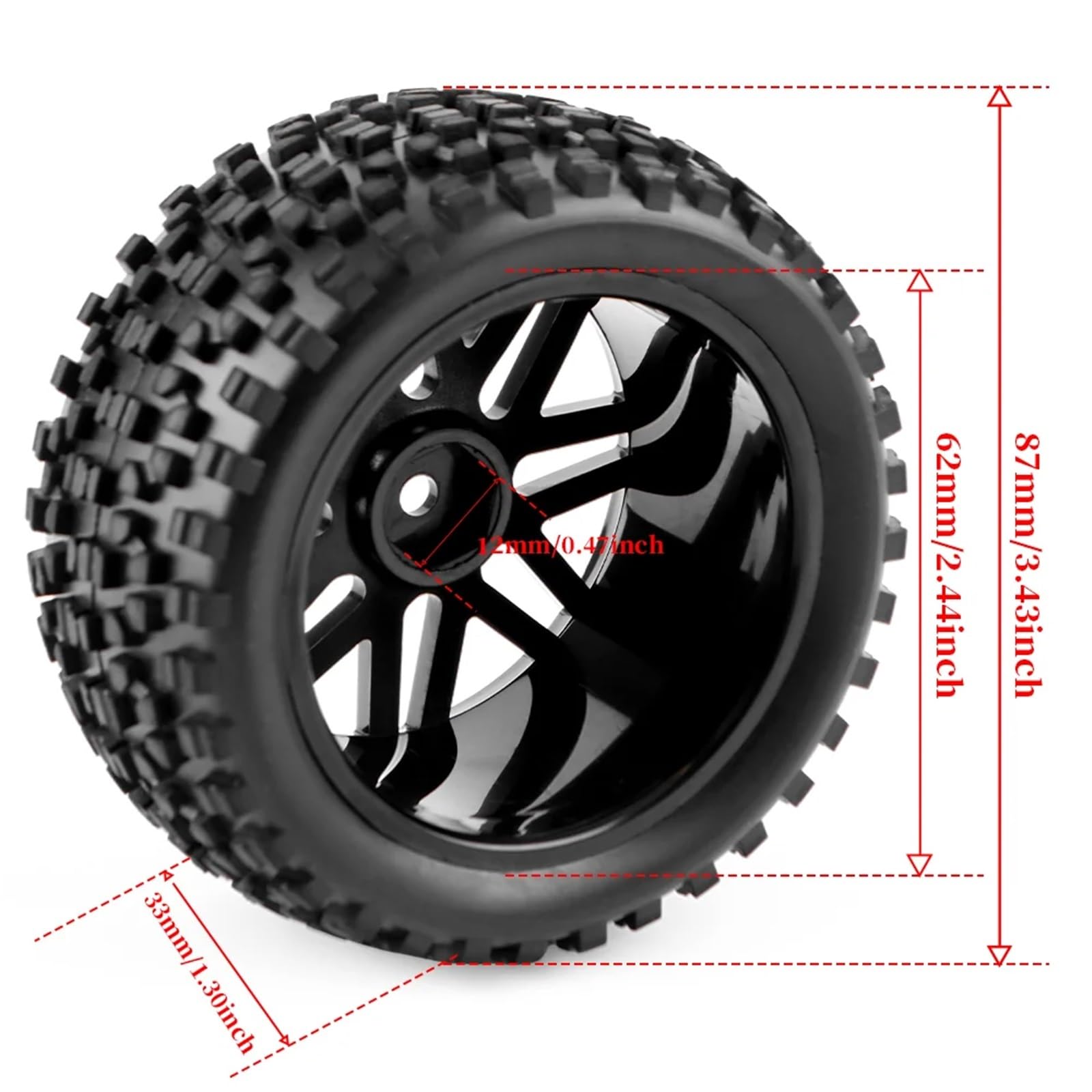 para 1/10 Llantas Hexagonales 12mm Neumáticos Goma OD 88mm con Esponja RC Todoterreno Coche Camión Monstruo Piezas Repuesto Accesorio Modelo Modificado Neumático