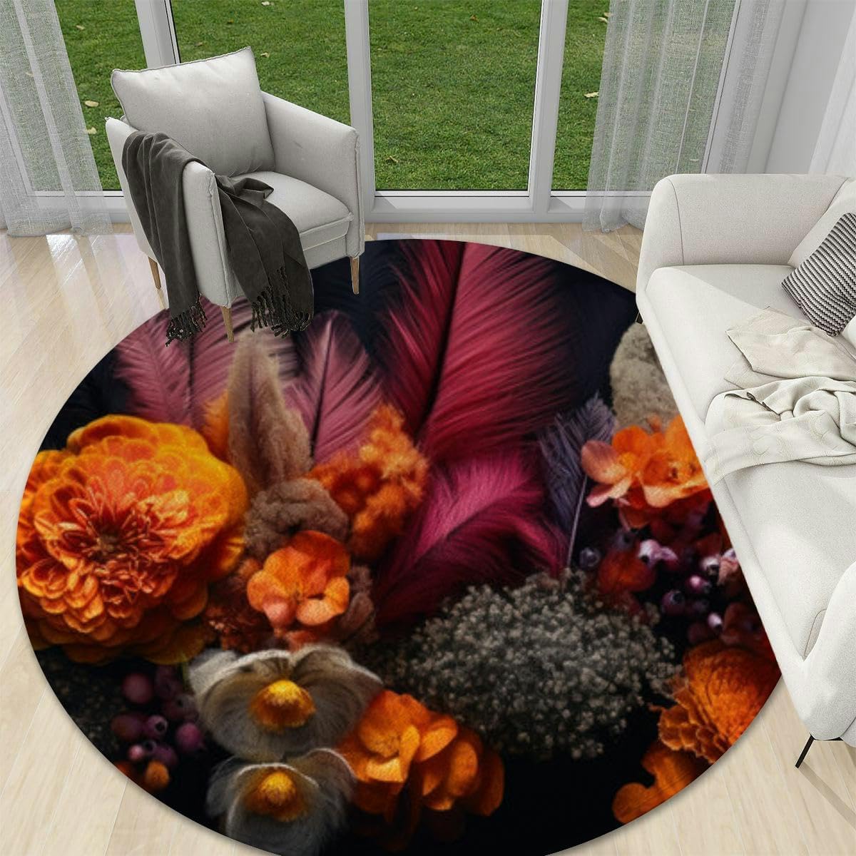 Round Rug 4ft for Kitchen Living Room Bedroom Dining Room Table Outdoor