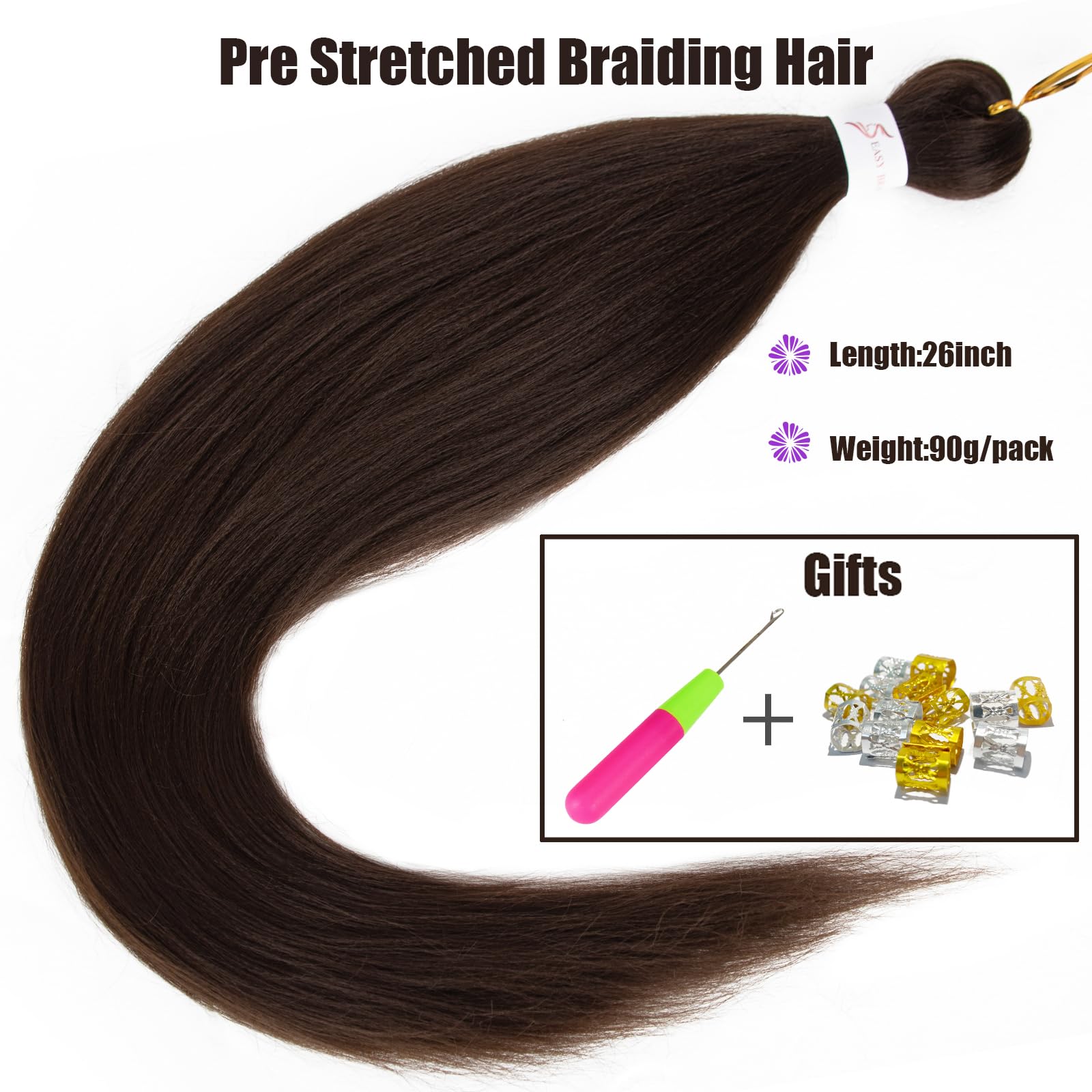 Pre-stretched Braiding Hair Professional Easy Crochet Braid Hair 26 Inch 8 Packs Hot Water Setting Soft Synthetic Braiding Hair Extension for Twist Senegalese Crochet Hair (26 inch, 4#)
