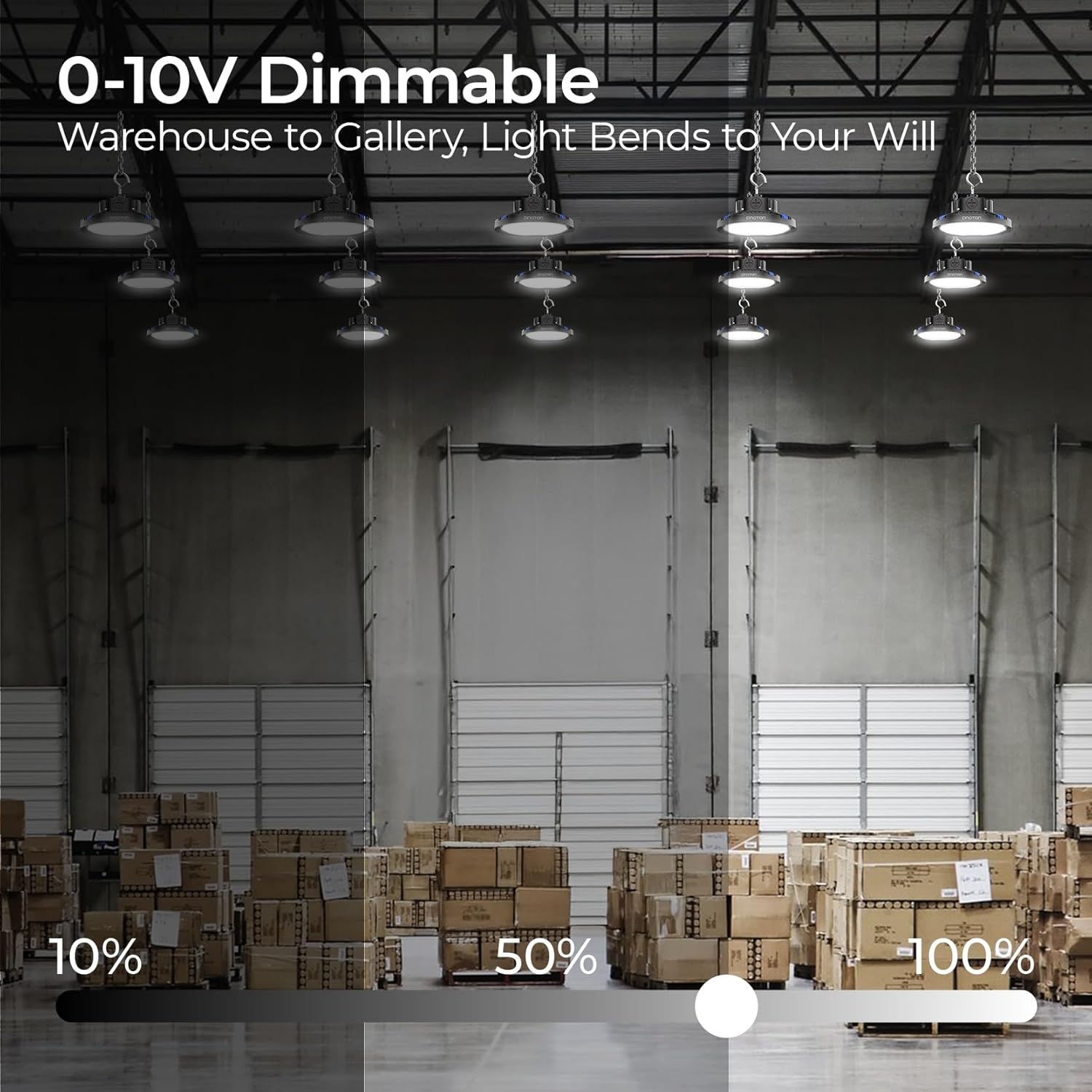 CINOTON UFO LED High Bay Light, 160W/120W/80W Switchable, AC100-277V LED Shop Lights with US Plug, 24000LM Dimmable 0-10V Commercial Bay Lighting for Garage Workshop 5000K Daylight-UL Listed, 4 Pack