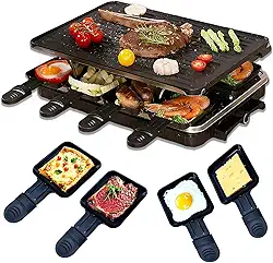 Grelhador de mesa para uso interno, sem fumaça, portátil, Raclette, antiaderente, com 8 formas de queijo, controle de temperatura e lavável na lava-louças, 1300 W, ideal para festas e diversão em