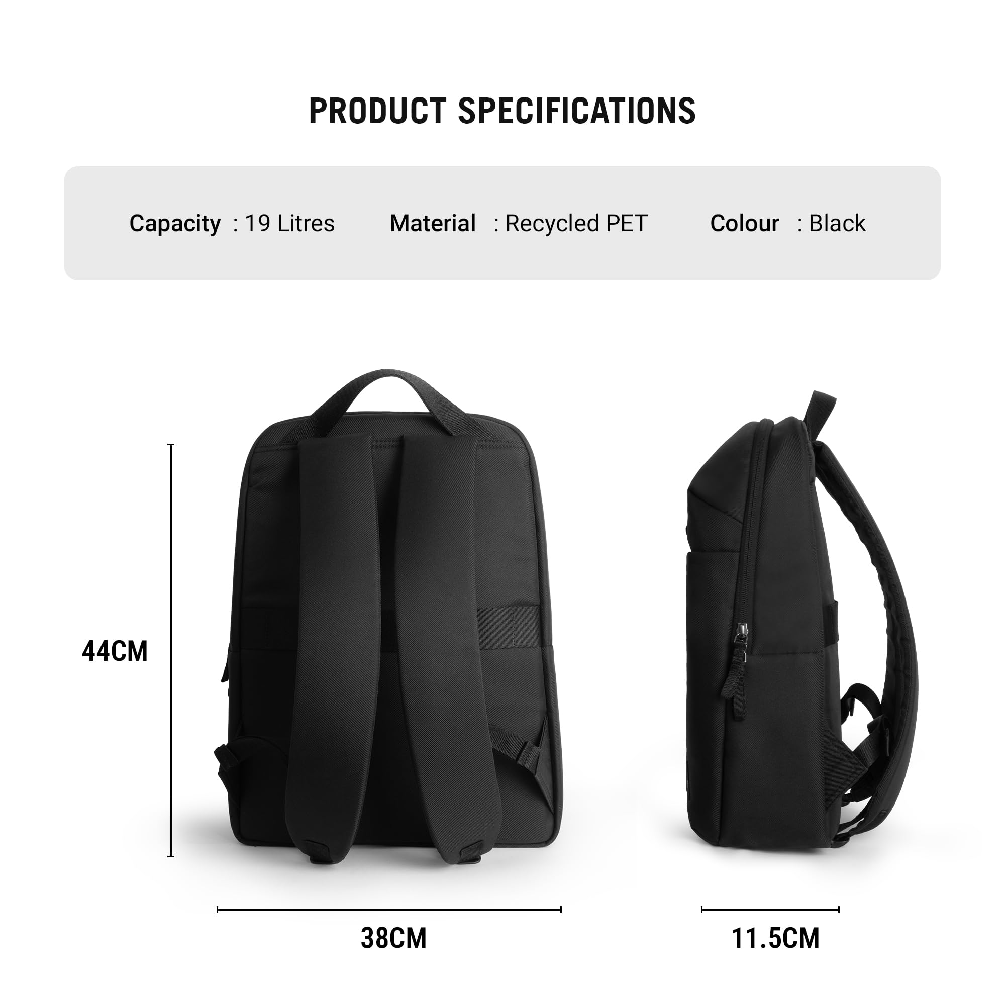 DailyObjects Backpack Ultra Light Office/Travel Laptop Backpack for Men & Women with 15inch Compartment, Water-Repellent, MultiPocket, Bottle Holders with Trolley Strap Black — Amazon image 2