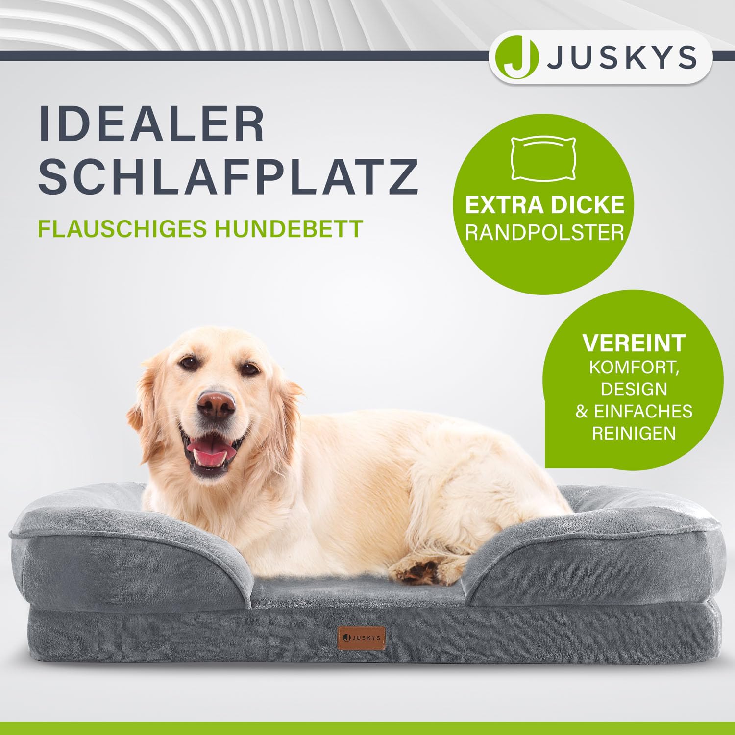 Juskys Sheena L ortopedyczne legowisko dla psa nadające się do prania i antypoślizgowe - 98 x 70 x 17 cm - miękka sofa dla psa dla średnich psów szary - łóżko dla zwierząt