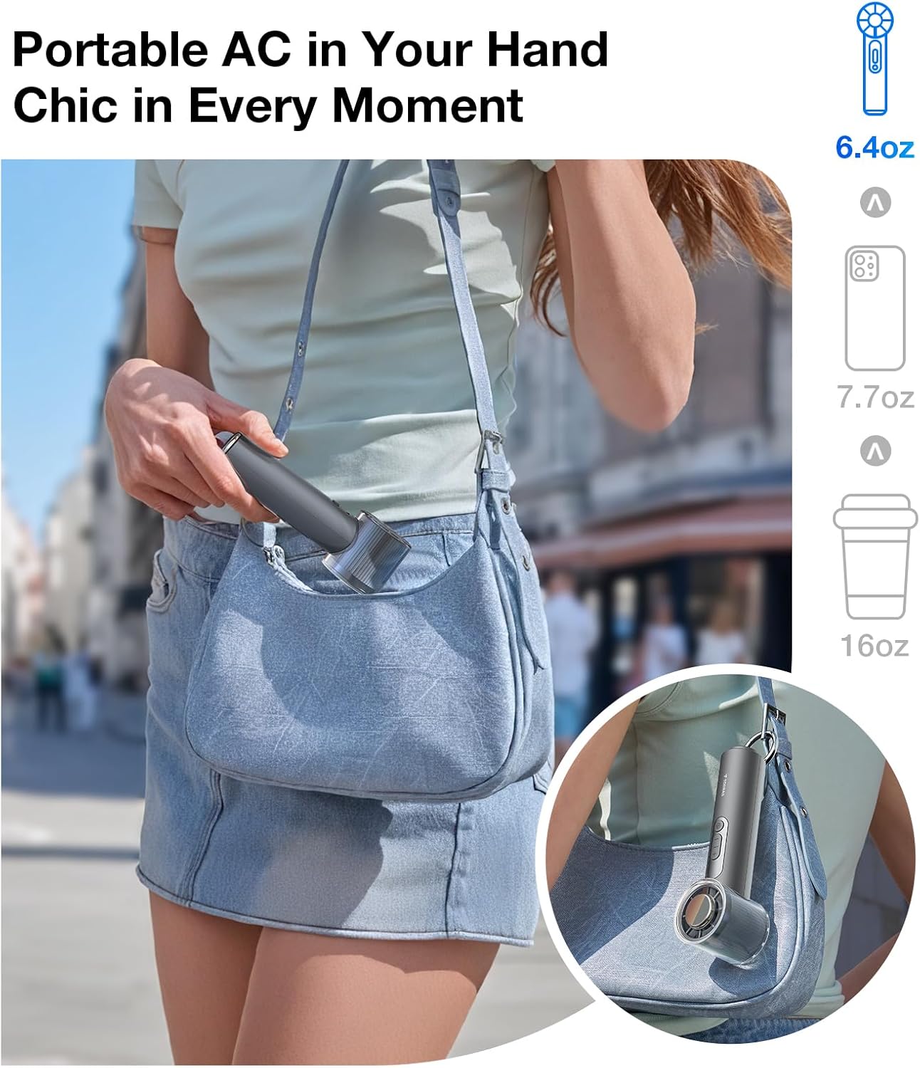 TORRAS COOLiFY iva Handheld Fan with Ice Cooler, 0-100 Adjustable Speed, Super Mini Powerful Portable Fan 5000mAh Rechargeable, Hand Fans for Travel Essentials, Outdoor, Gifts for Dad Women, Charcoal - Image 7