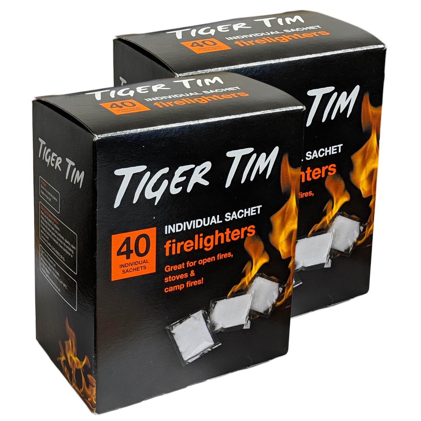 Tiger Tim 80 Sachet Firelighters Mess-Free Safe Odourless Instant Fire Starter for Wood Burners Barbecues Stoves Grills Campfires