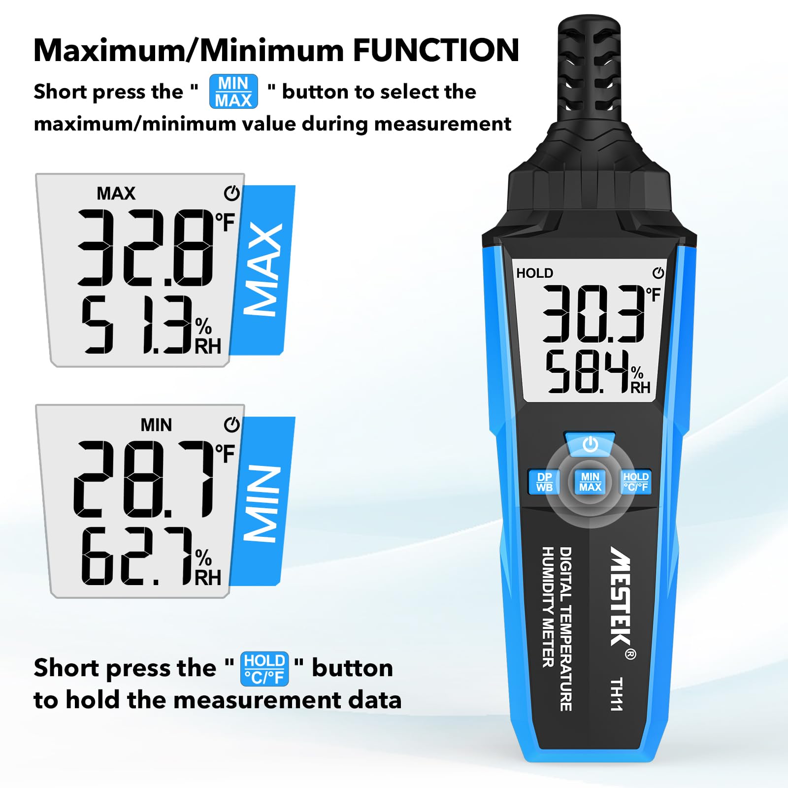 Igrometro Digitale Interni MESTEK, Termometro Ambiente Interno, Portable Monitor di Temperatura e umidometro, Punto di Rugiada e Temp di Bulbo Umido, per Industria Agricoltura in Ufficio e in casa