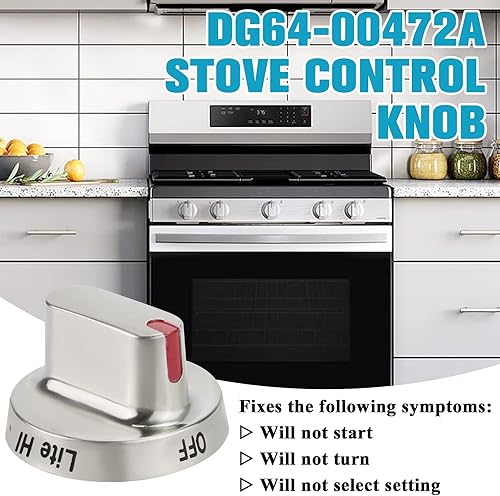 Miniatura 7 de 5 pomos de estufa de acero inoxidable 100% DG64-00472A DG64-00347A para estufa de gas Samsung Range DG64-00473A, DG64-00347A, DG64-00347B, reemplaza