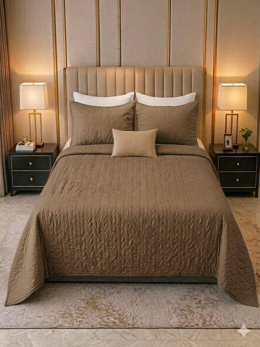 CASA Paris 3 Piece Bedding Set for Bedroom | Elegant Bed Linen Set with Modern Design | Soft Comfortable Fabric Bed Sheet Set with 2 Pillow Covers | Home Furnishing Decor | Mustard-picture-16