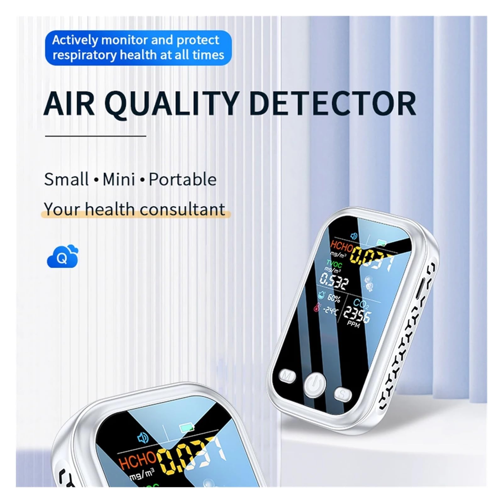 Medidor De CO2 Multifuncional 5 En 1, Probador Digital Temperatura Y Humedad, Sensor TVOC HCHO PM2., Monitor Calidad del Aire Detección Rápida Precisa(Black)