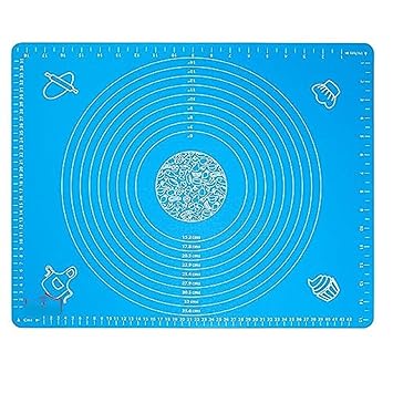 Silicone Pastry Mat Chapati Extra Thick Non Stick Baking Mat Non Stick Rolling Dough with Measurements-Non Slip,Kneading Mat, Counter Mat,Dough Rolling Mat,Oven Liner,Pie Crust Mat (Blue)