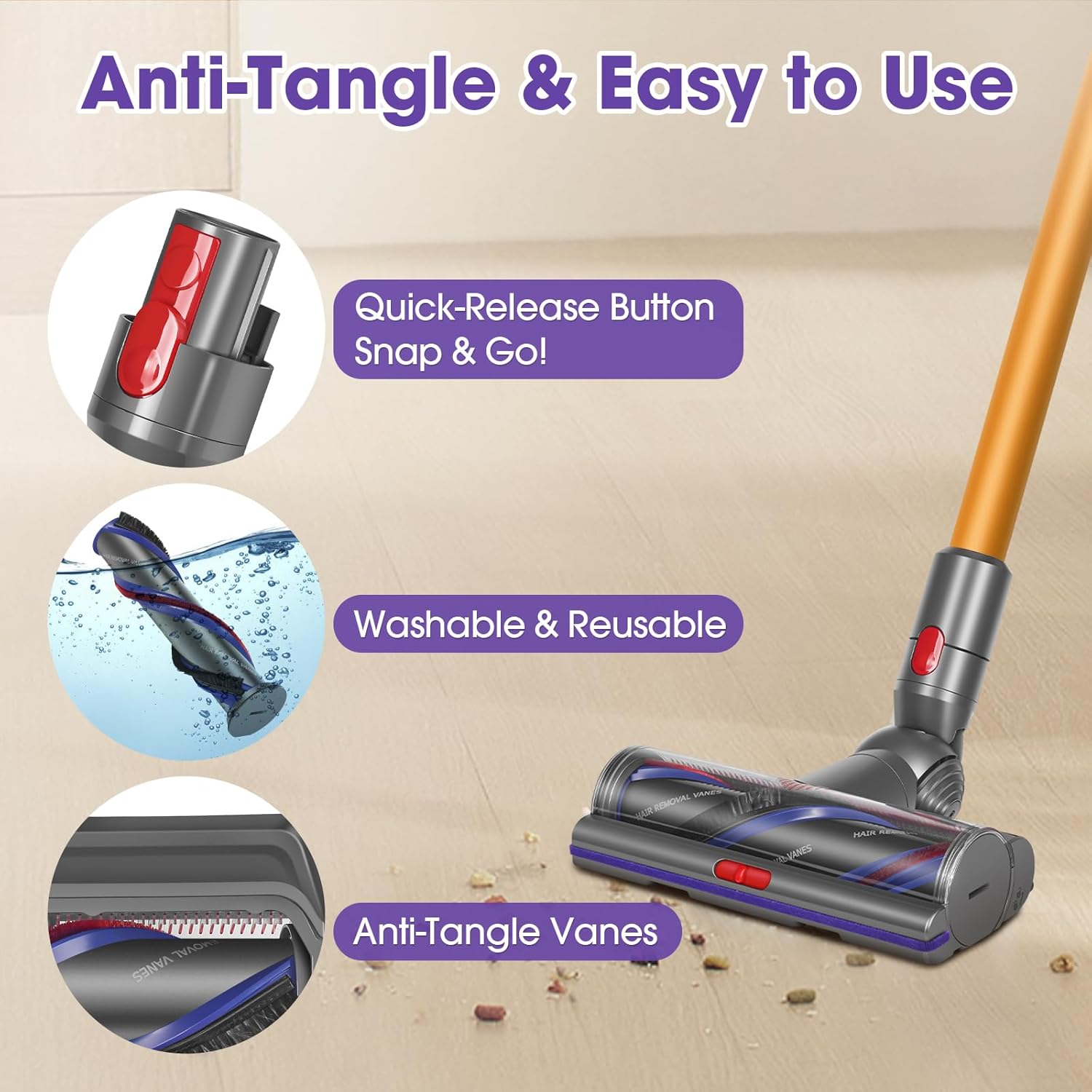 V11 High Torque Brush Head Replacement Compatible with Dyson V7 V8 V10 V11 V15 Vacuum Cleaner, Suction Control Anti-Tangle Deep Clean Vacuum Head Attachment for Carpets & Hard Floor