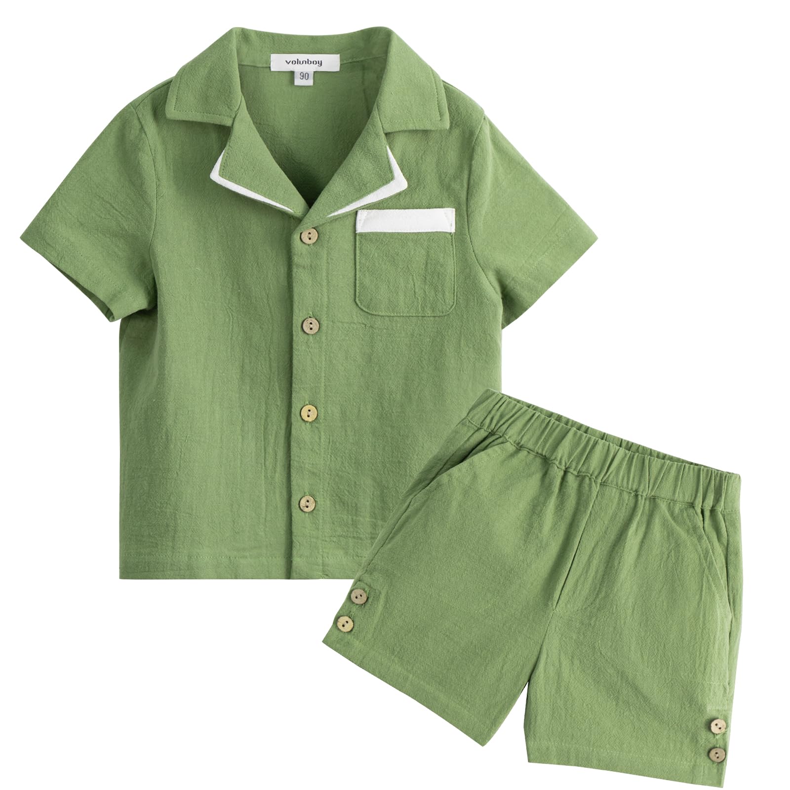 Volunboy Zomerpakken voor jongens, katoen en linnen, T-shirt en shorts met korte mouwen voor pasgeborenen jongens 1-4 jaar, Geel, 2-3 Jaar