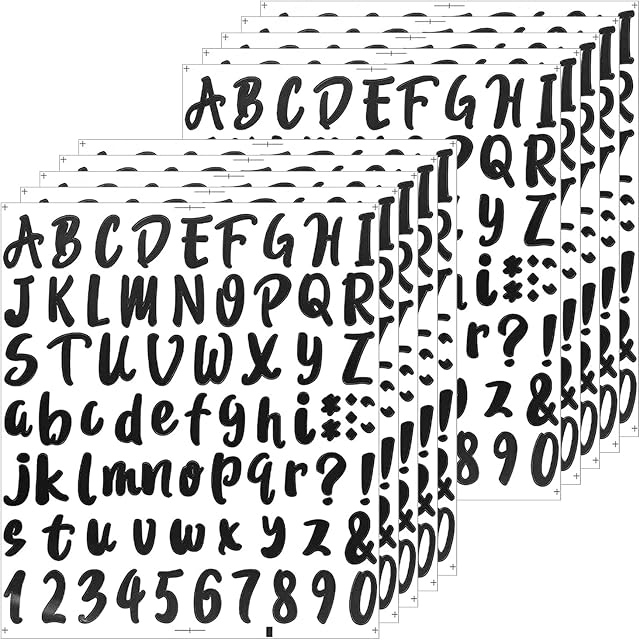 YHZMY 10 Sheets Letter Stickers, Letter Stickers Black, Black Alphabet Number Stickers, Self-Adhesive Vinyl Letters Numbers Kit for Mailbox, Signs, Window, Door, Cars, Business, Address Number (Black)
