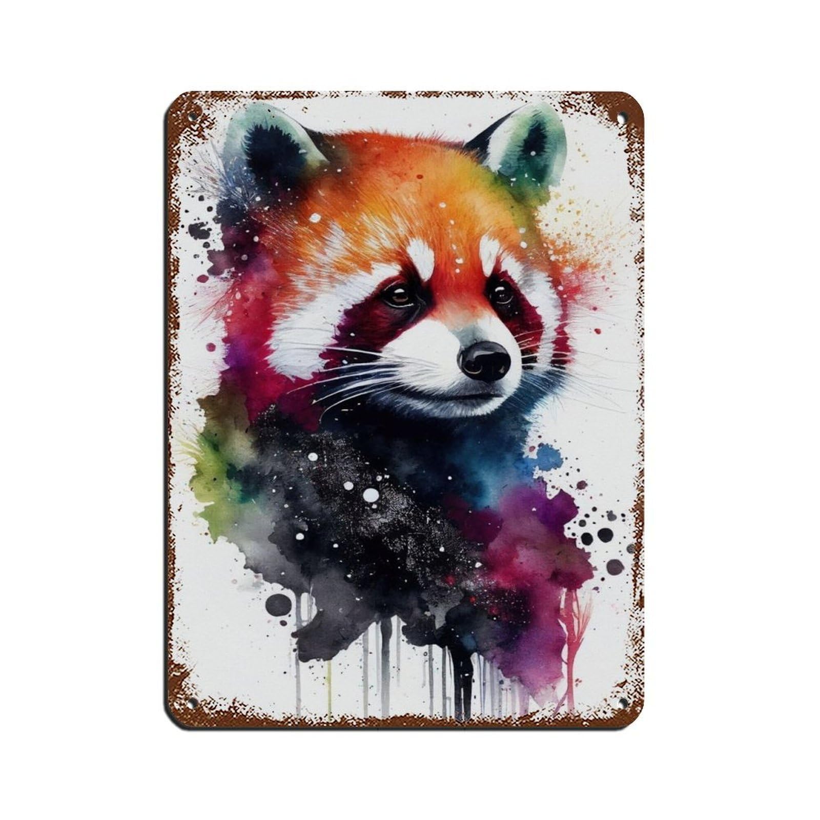 Watercolour Portrait Red Panda Poster Tin Sign Vintage Metal Pub Club Cafe Bar Home Wall Art Decoration Poster Retro 12x16inch(30x40cm)