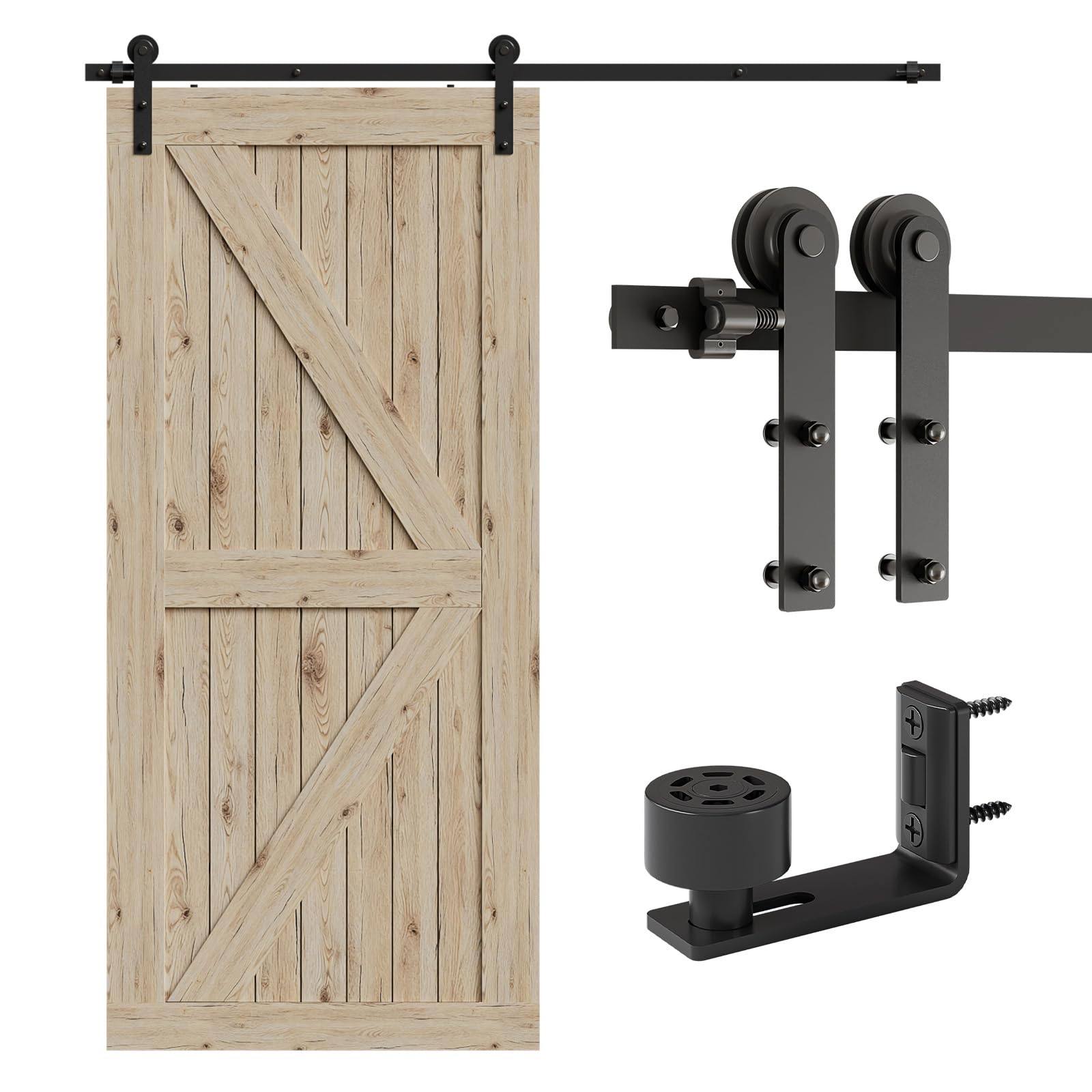 CCJH 6FT Single Sliding Barn Door Hardware Kit Black Carbon Steel Hanger Flat Track System for Closet Kitchen 1 Door 36 inch Wide, Smoothly and Quietly I Shape Roller
