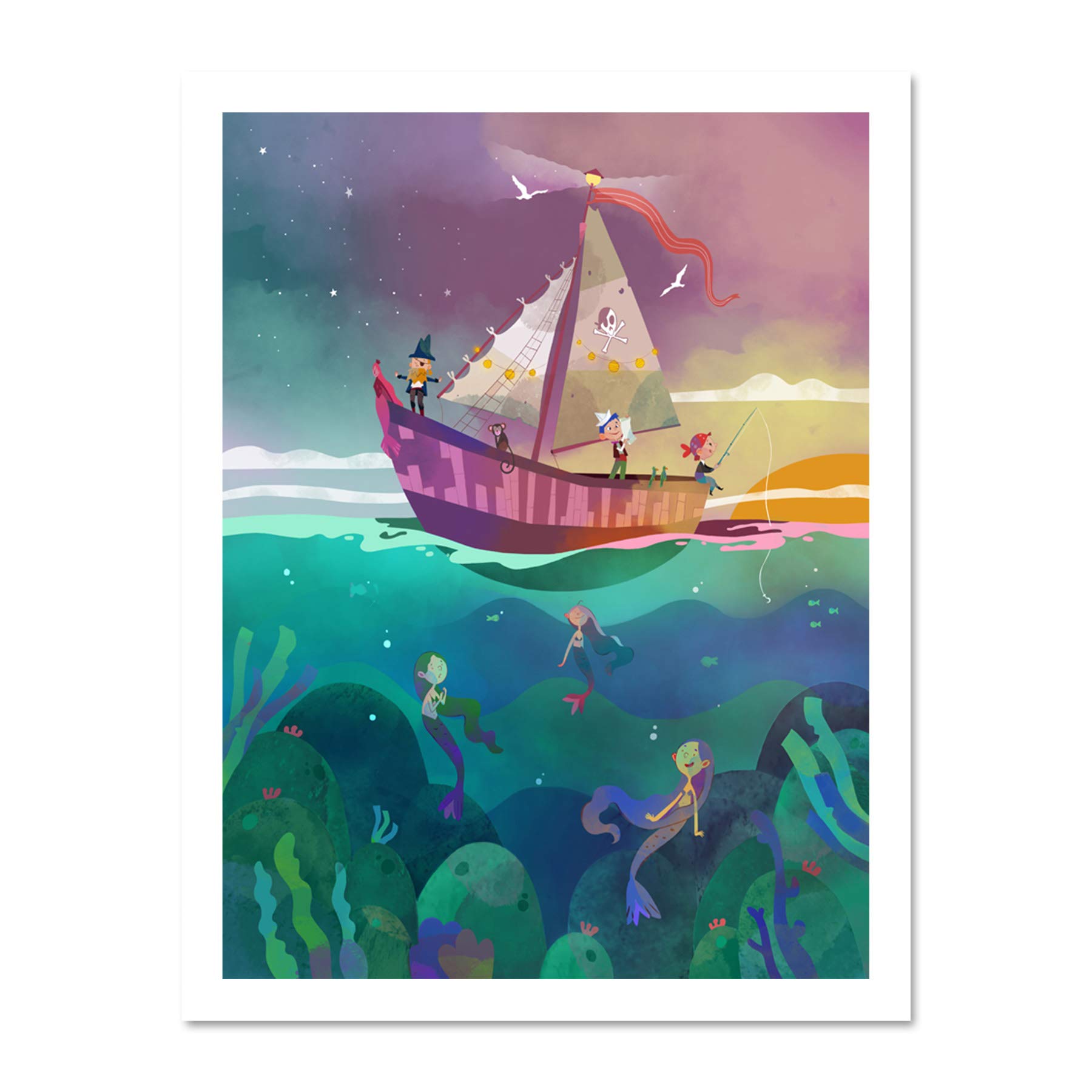 Wee Blue Coo Pirates Mermaids Large Framed Art Print Poster Wall Decor 18x24 inch
